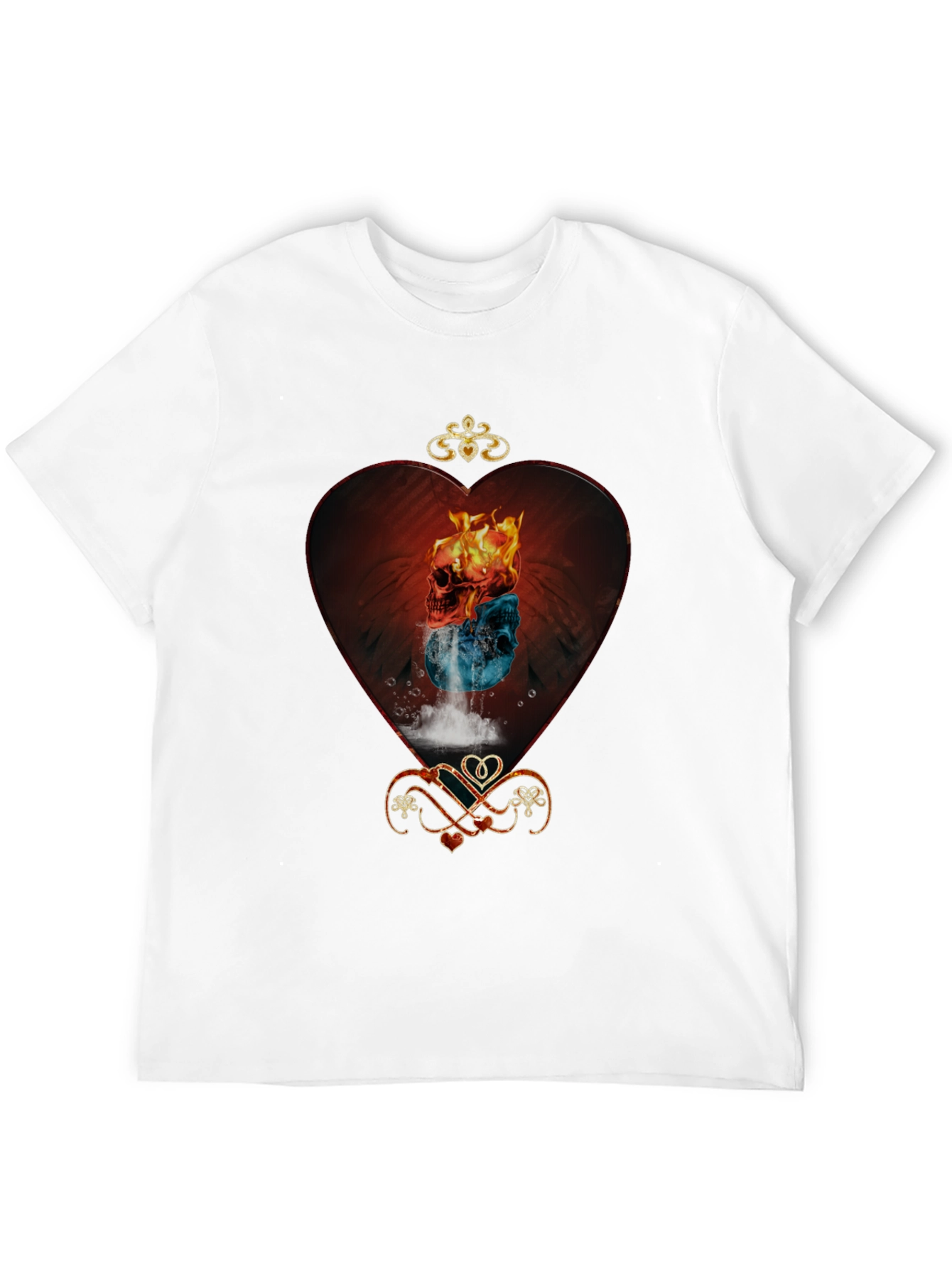 Fire and Ice Skull Heart Graphic Tee