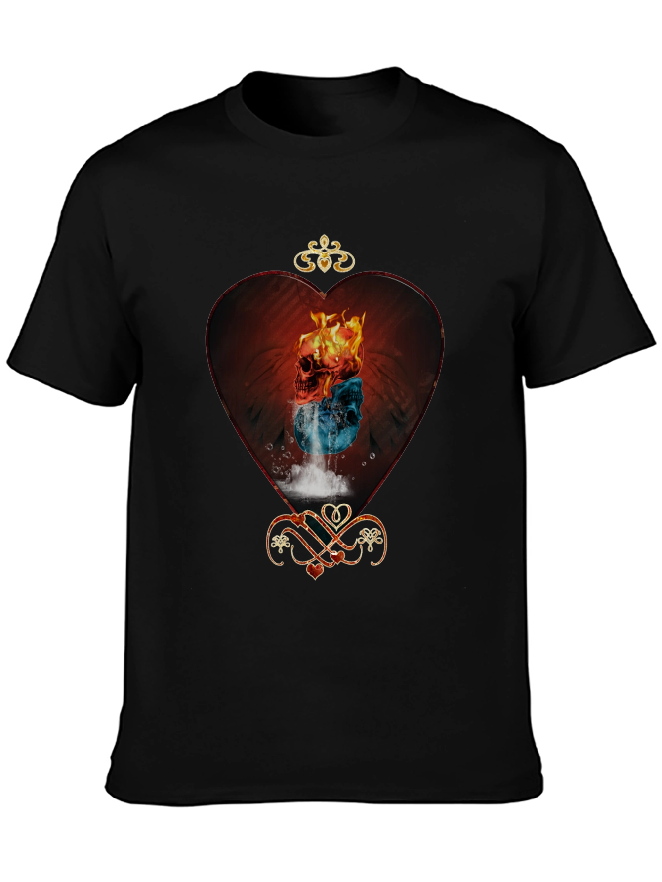 Fire and Ice Skull Heart Graphic Tee