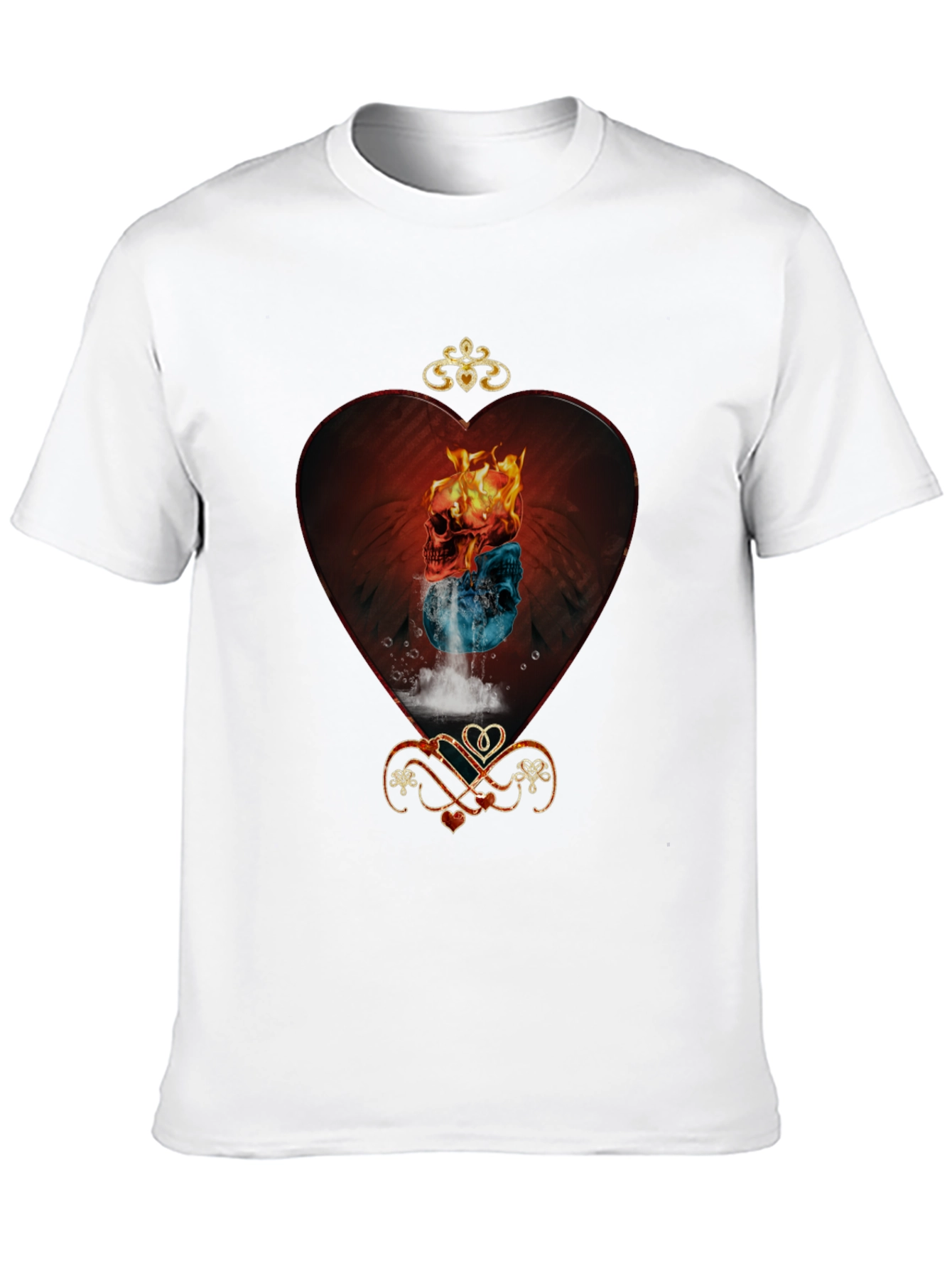 Fire and Ice Skull Heart Graphic Tee