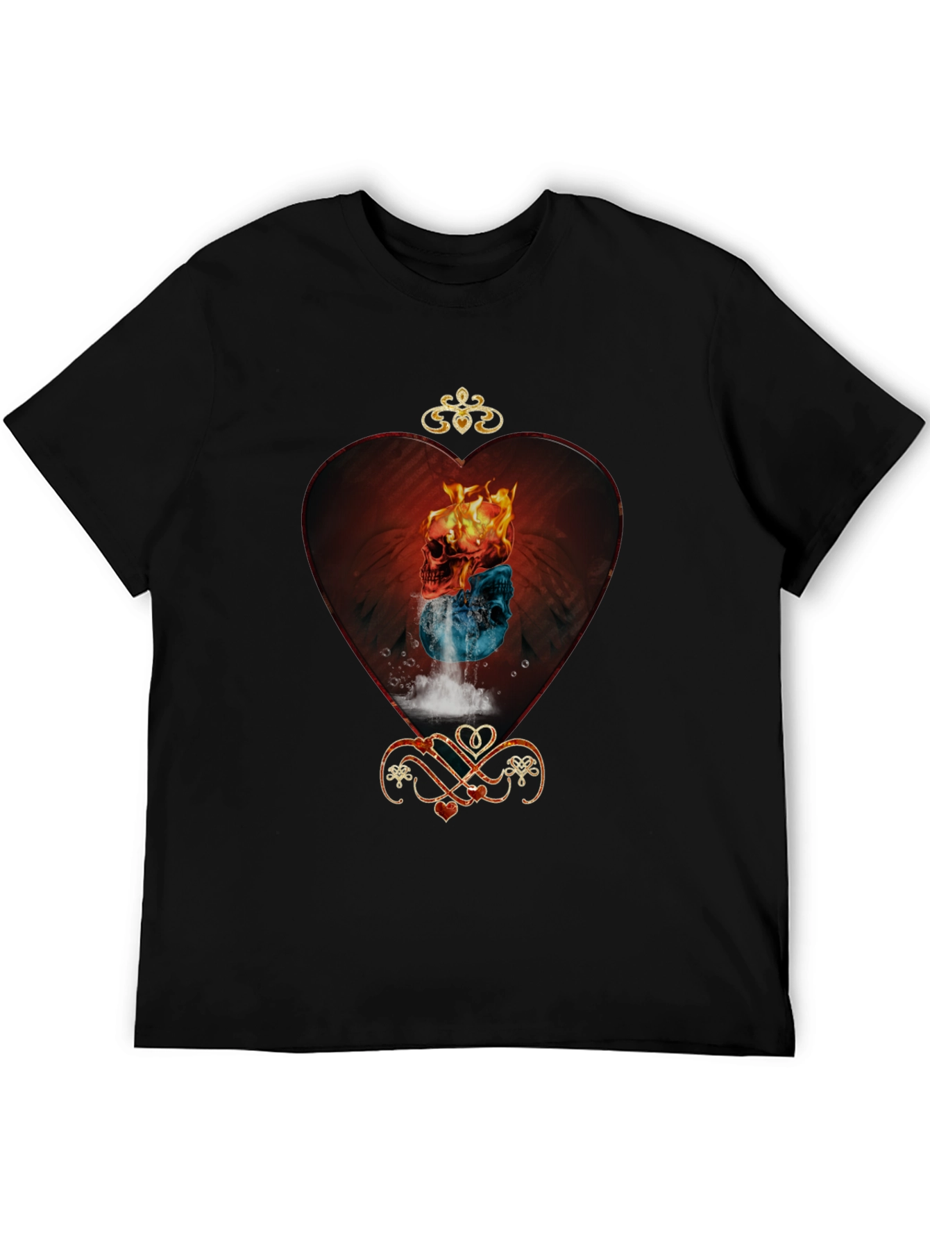 Fire and Ice Skull Heart Graphic Tee