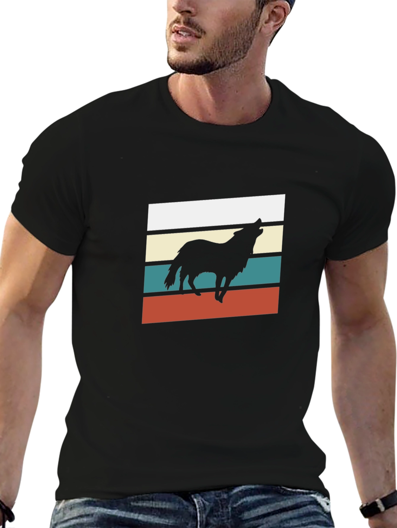 Retro Wolf Graphic Tee - Black