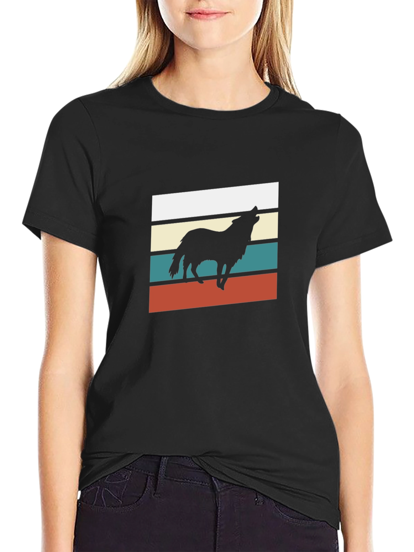 Retro Wolf Graphic Tee - Black