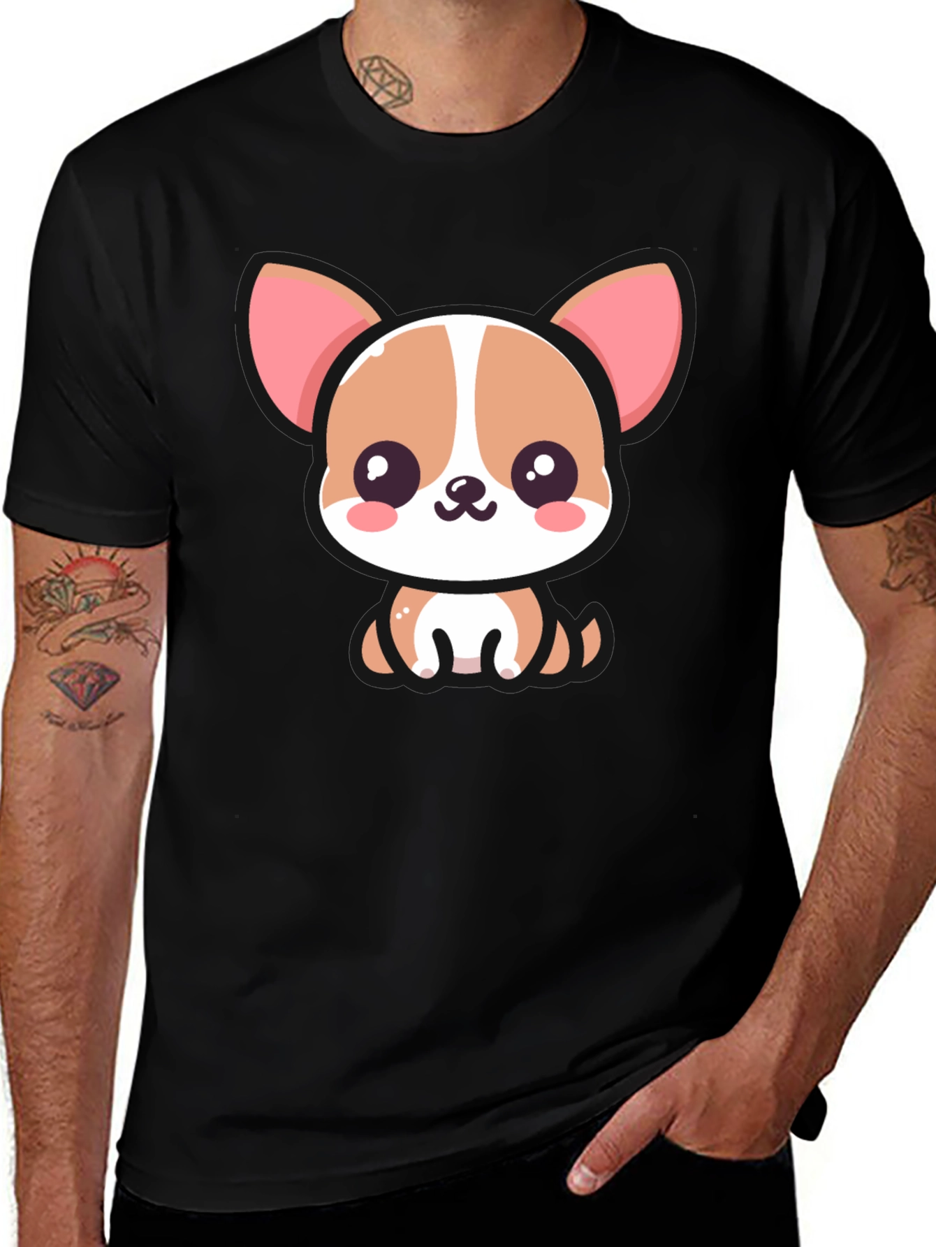 Cute Cartoon Dog Graphic Black T-Shirt