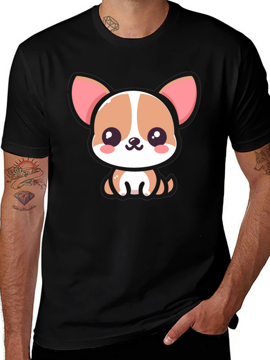 Cute Cartoon Dog Graphic Black T-Shirt