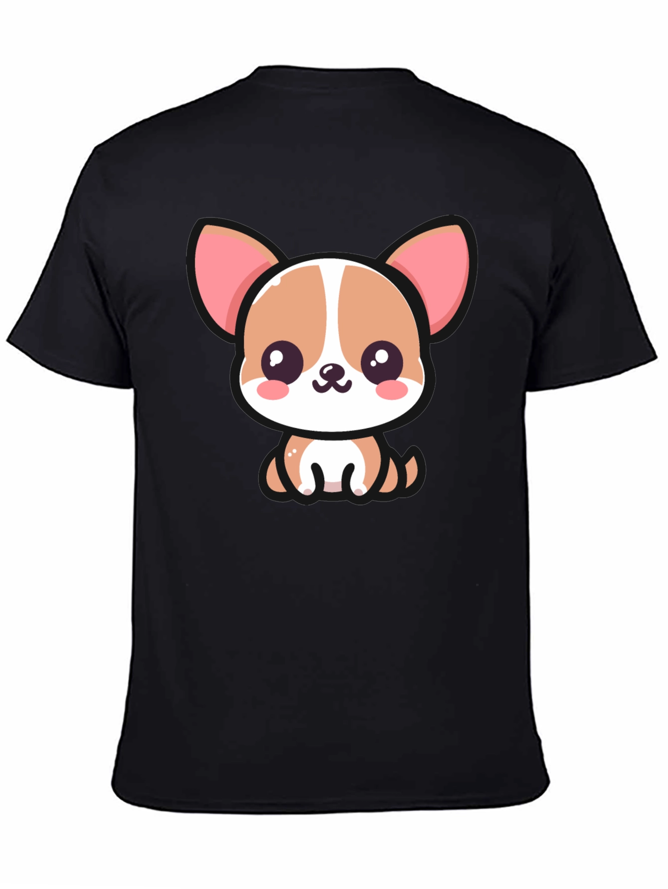Cute Cartoon Dog Graphic Black T-Shirt
