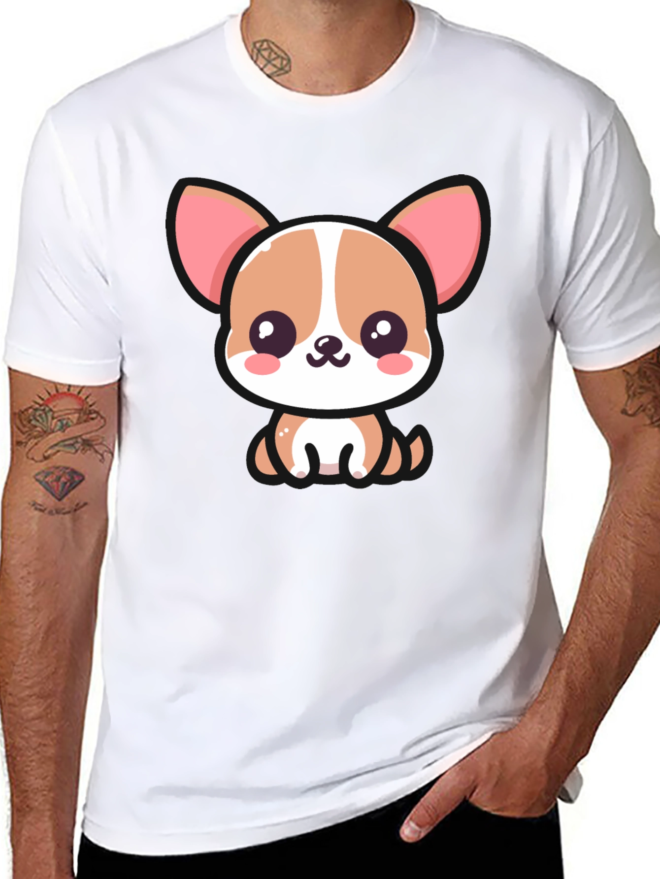 Cute Cartoon Dog Graphic Black T-Shirt