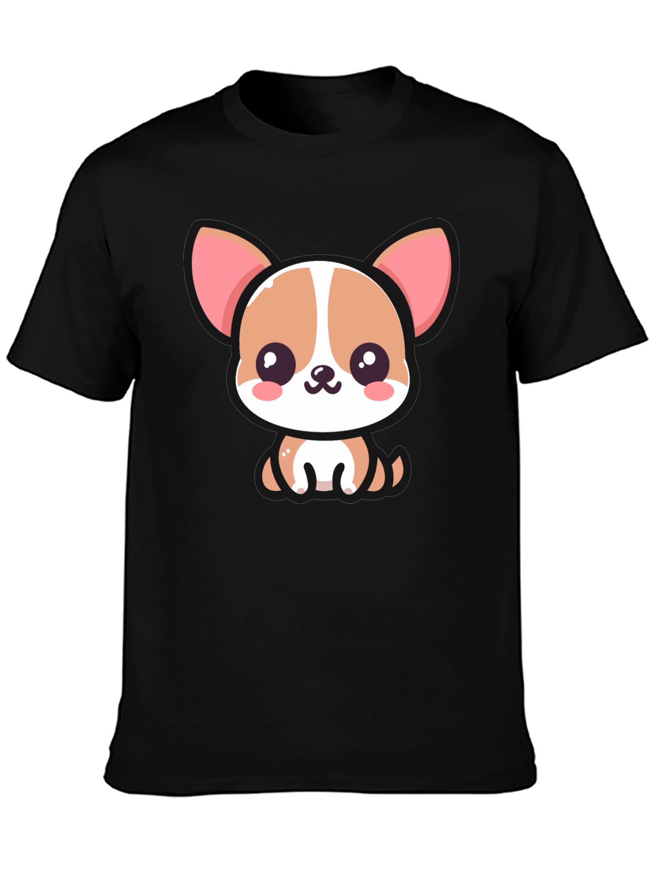 Cute Cartoon Dog Graphic Black T-Shirt