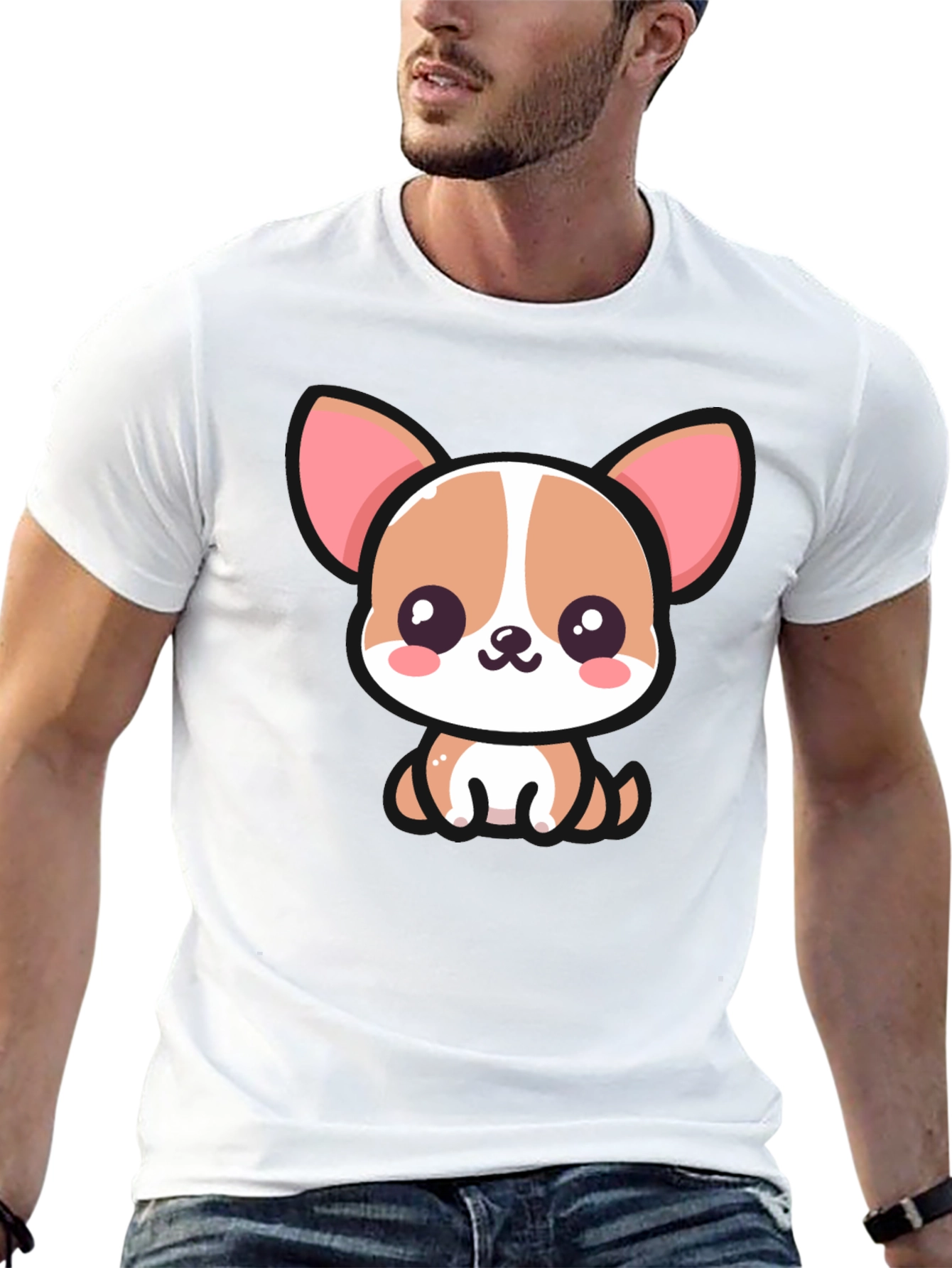 Cute Cartoon Dog Graphic Black T-Shirt