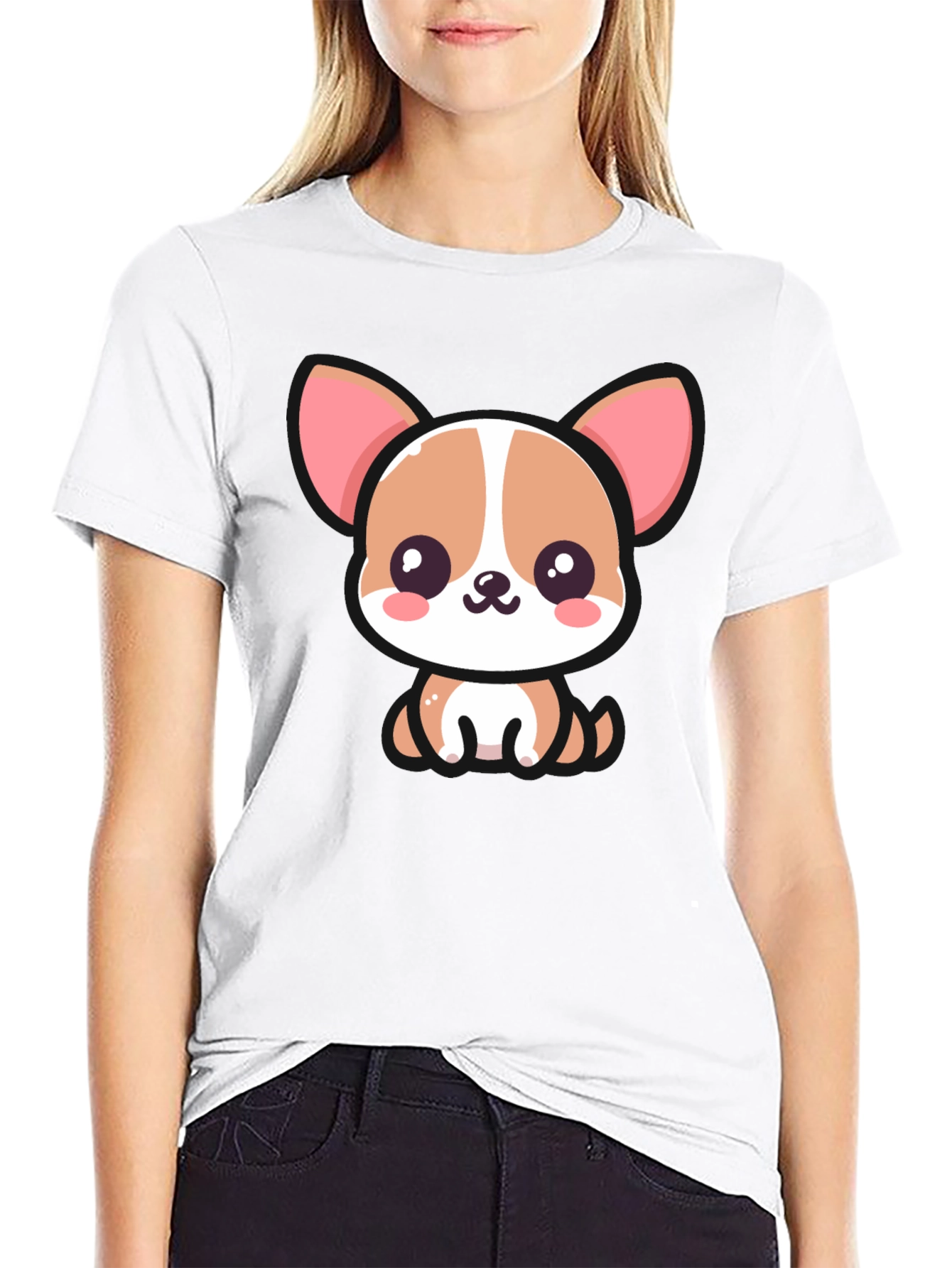 Cute Cartoon Dog Graphic Black T-Shirt