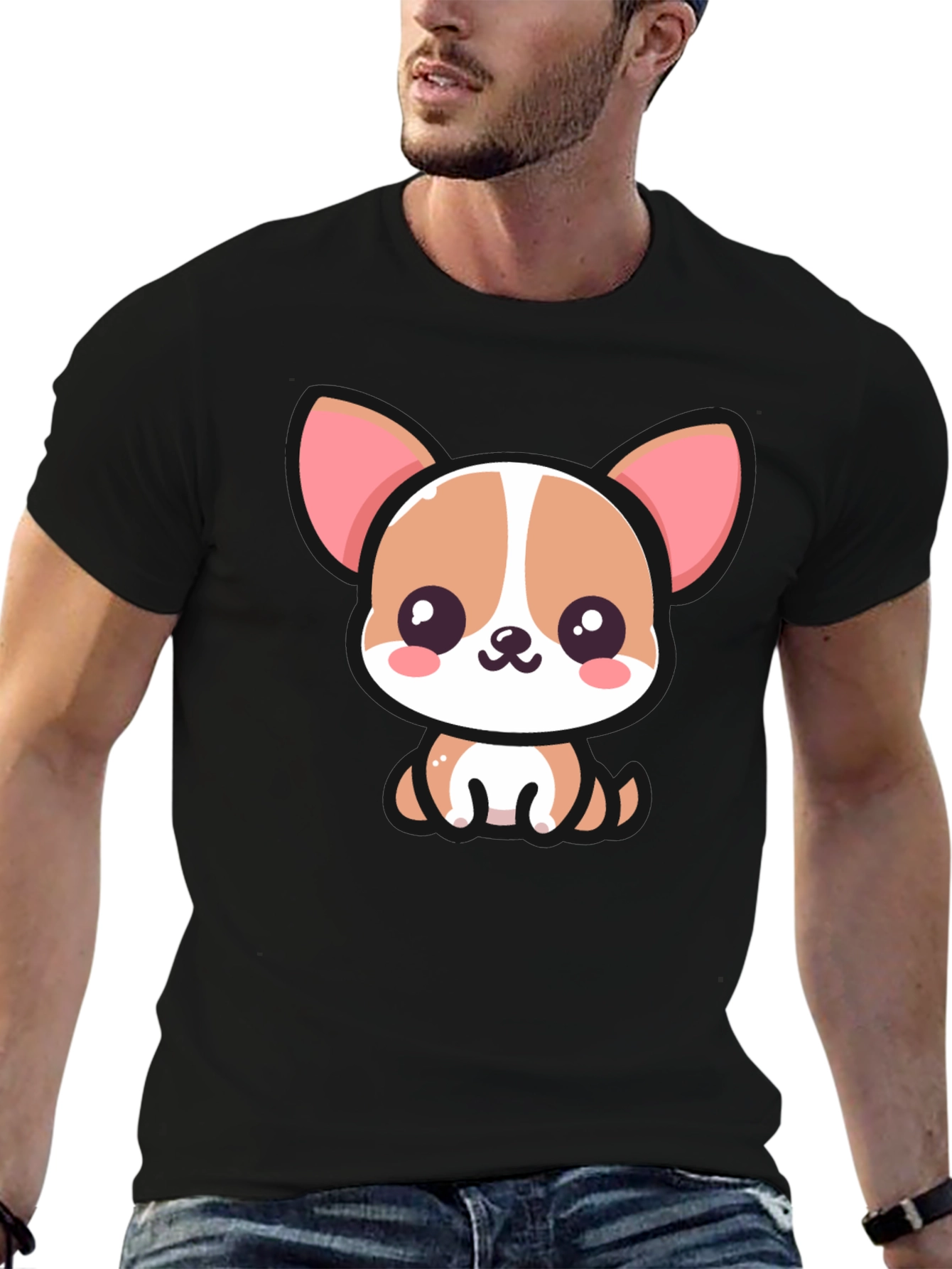 Cute Cartoon Dog Graphic Black T-Shirt