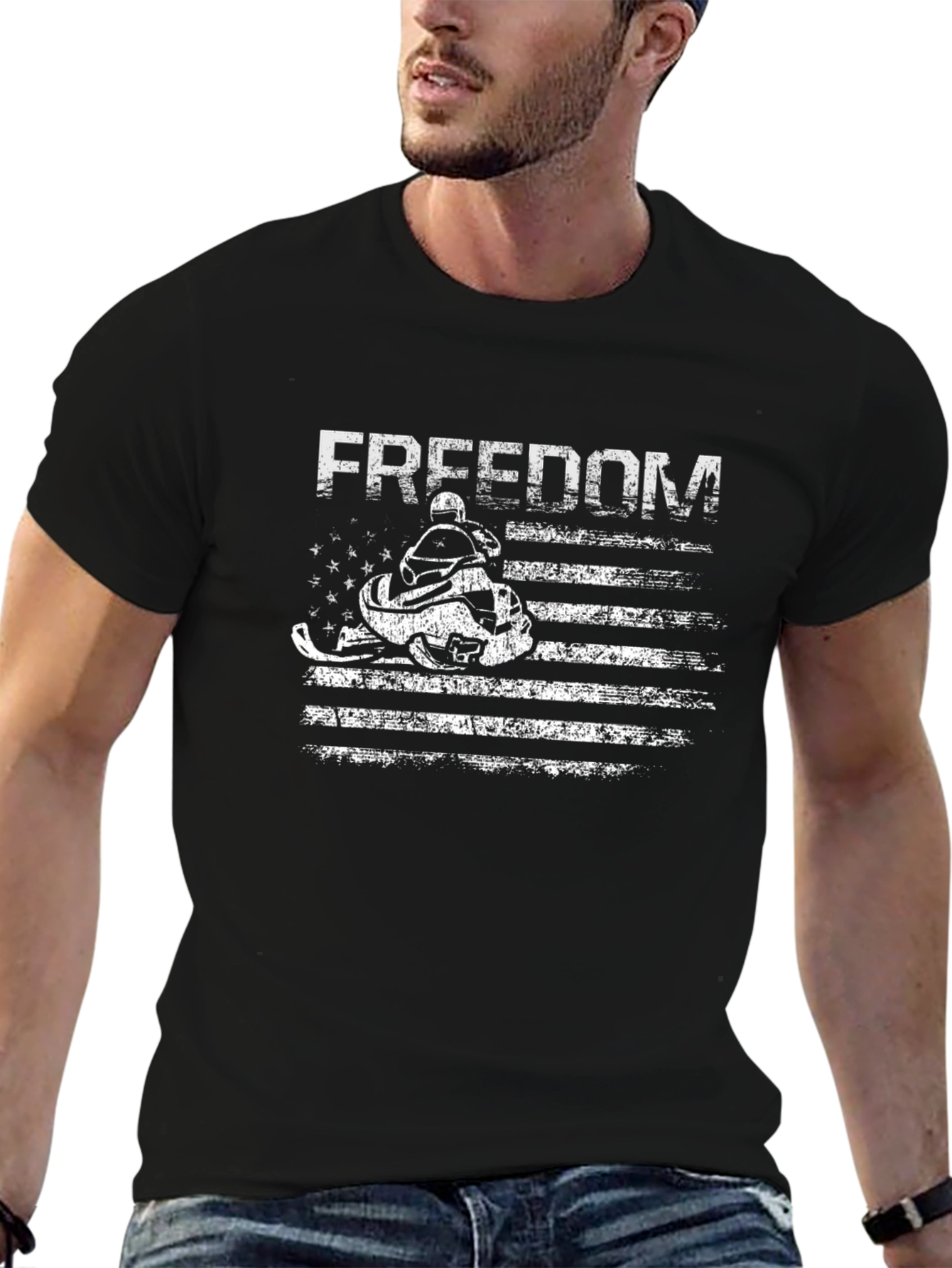 Freedom Snowmobile Flag Graphic T-Shirt