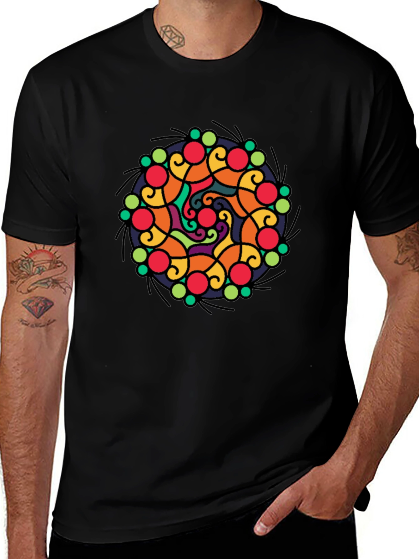 Vibrant Mandala Graphic Black T-Shirt