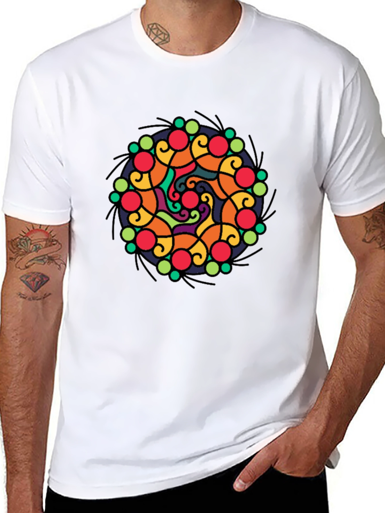Vibrant Mandala Graphic Black T-Shirt