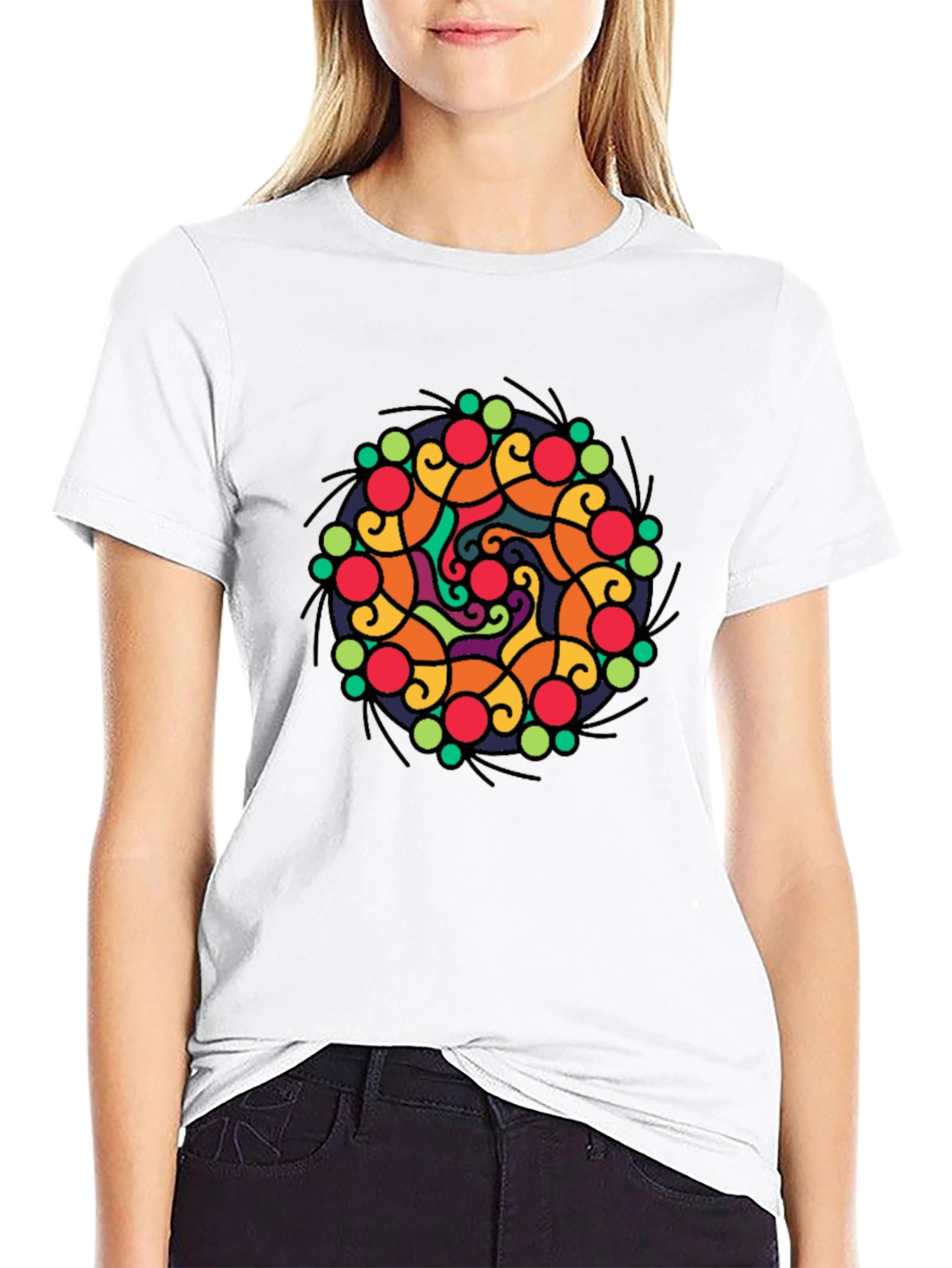 Vibrant Mandala Graphic Black T-Shirt