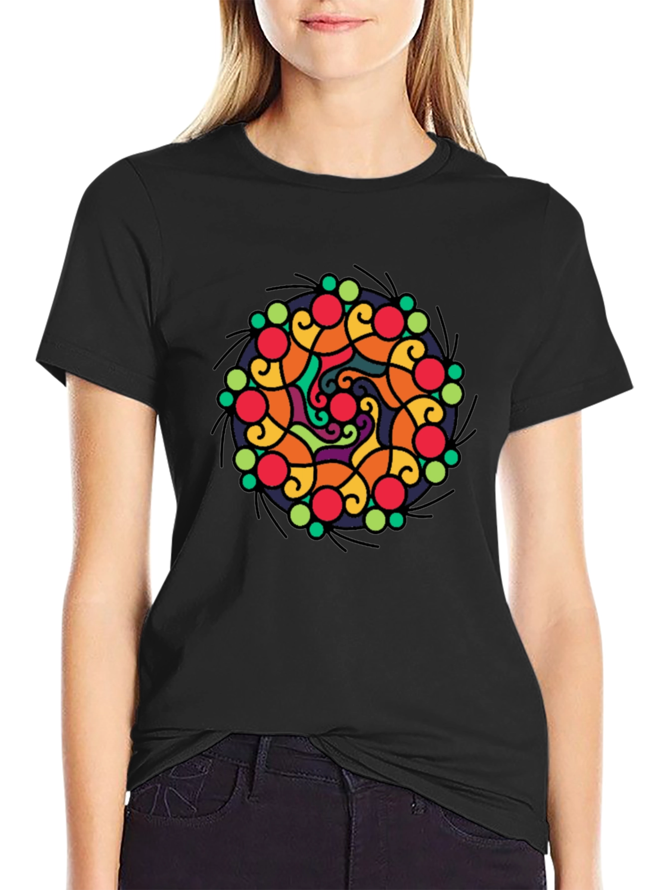Vibrant Mandala Graphic Black T-Shirt