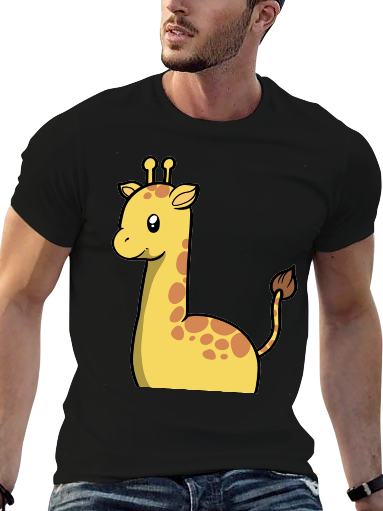 Cute Giraffe Graphic Tee - Black