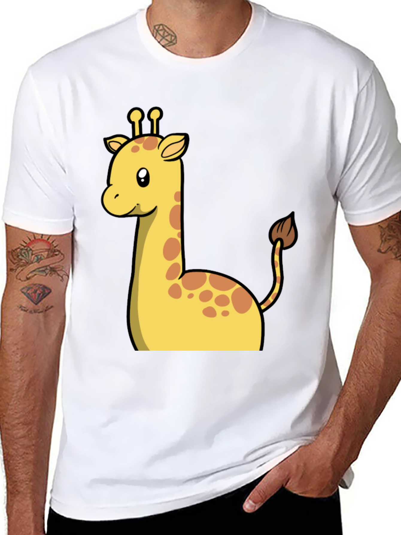 Cute Giraffe Graphic Tee - Black