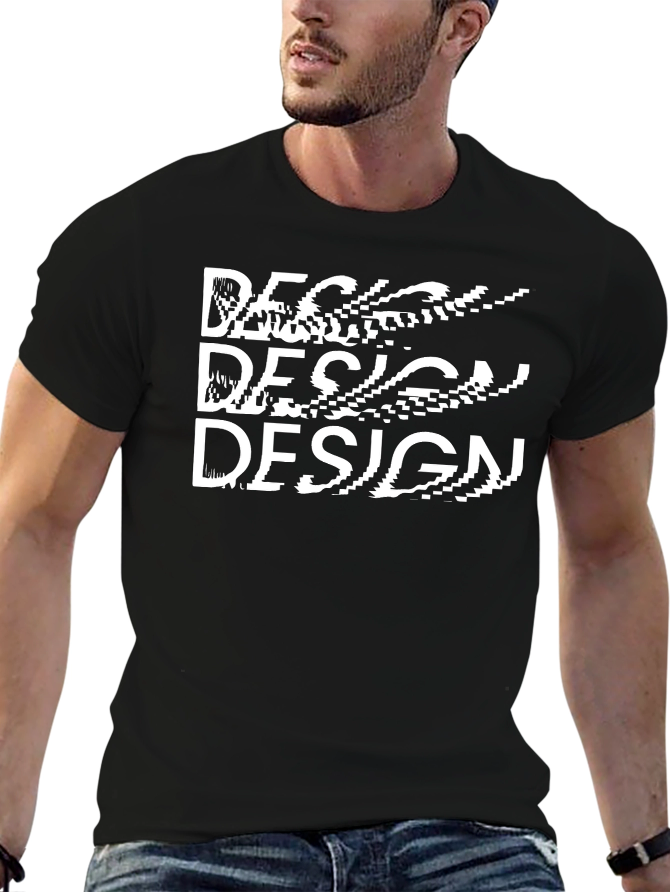 Distorted Design Graphic Black T-Shirt