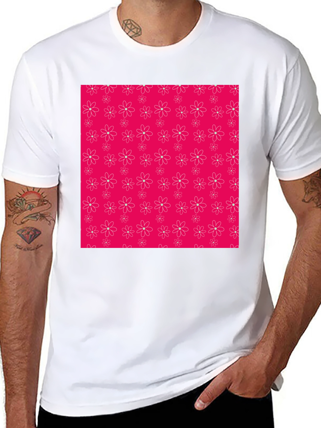Floral Pattern Black T-Shirt