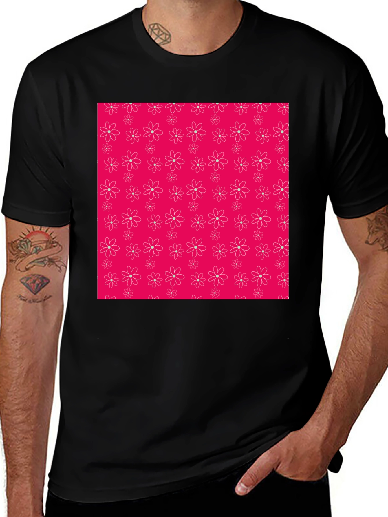 Floral Pattern Black T-Shirt
