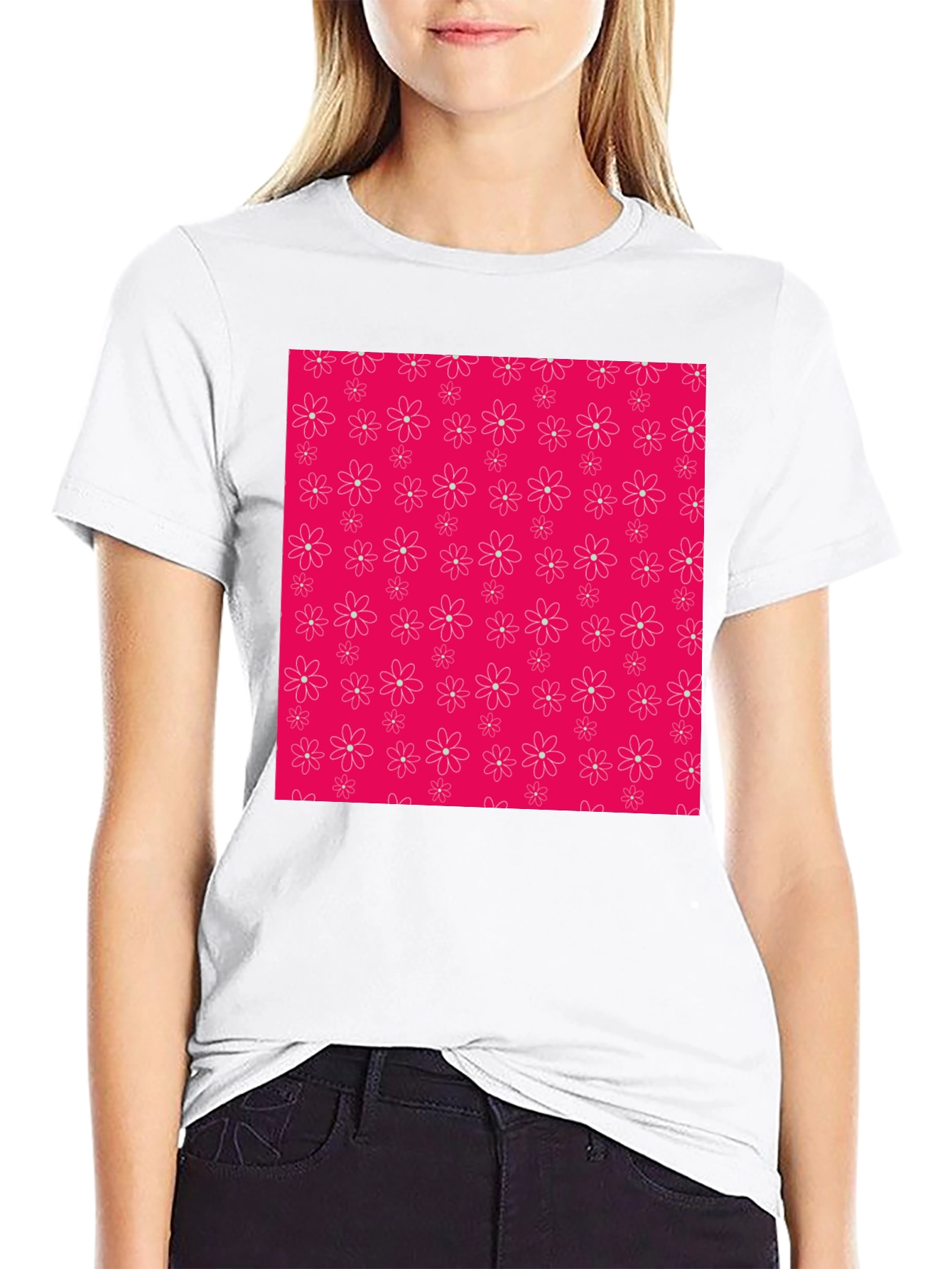 Floral Pattern Black T-Shirt