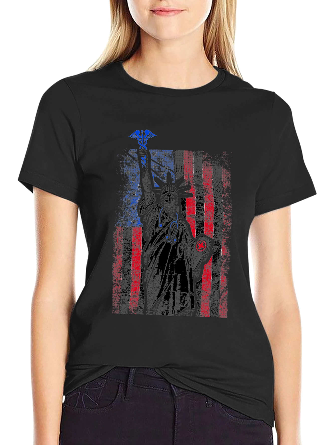 Patriotic Nurse Statue of Liberty Graphic Tee
