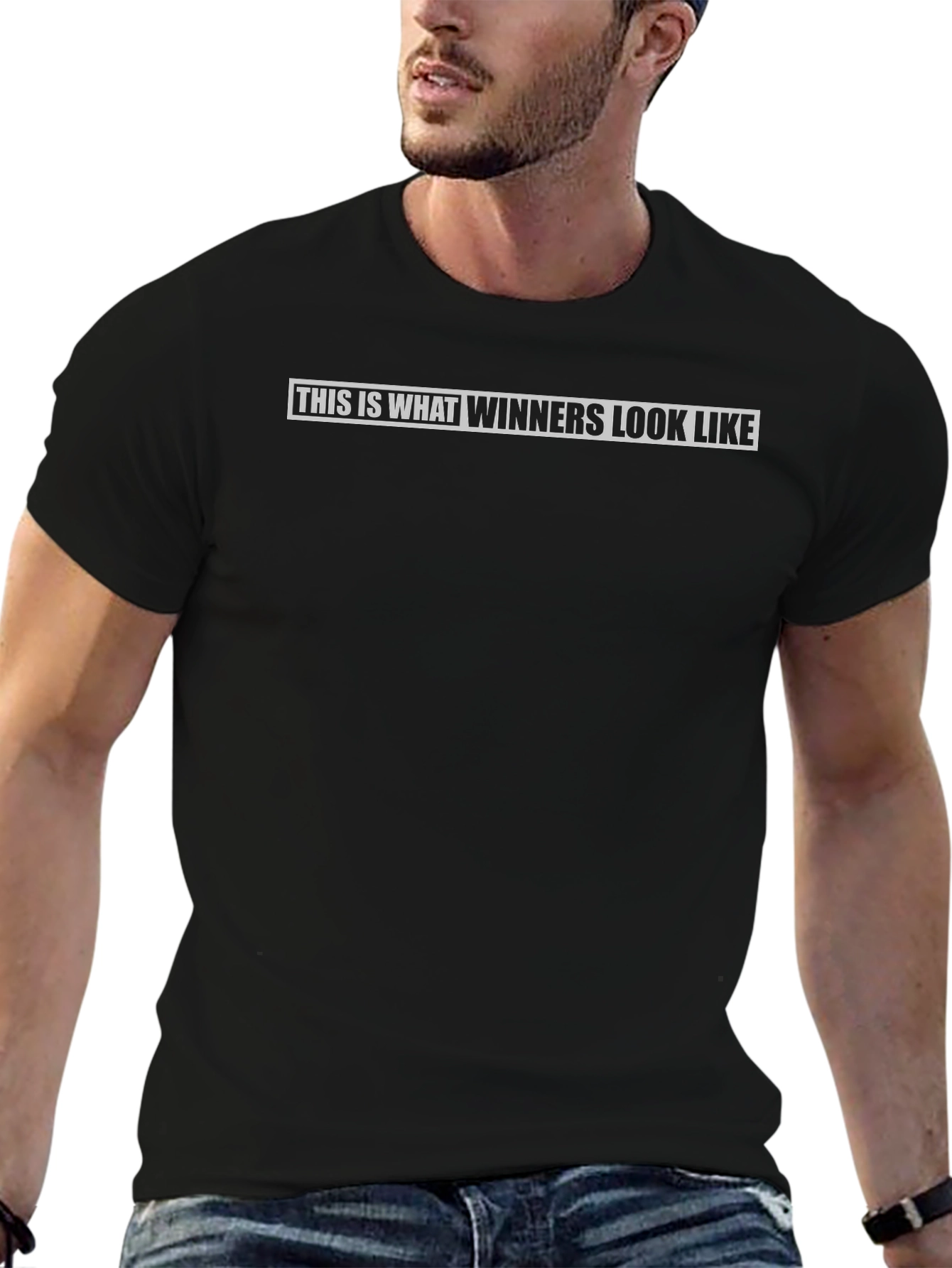Winners Look T-Shirt - Black Crew Neck Tee