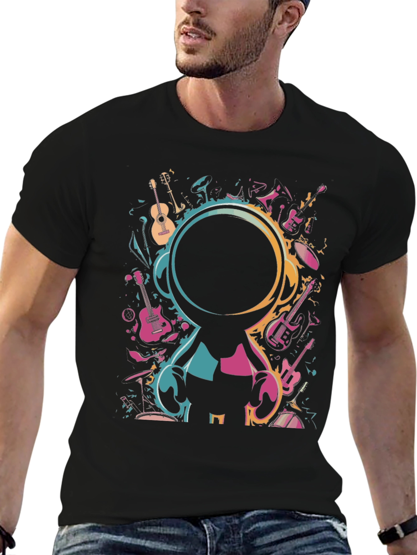 Music Lovers Black Graphic T-Shirt