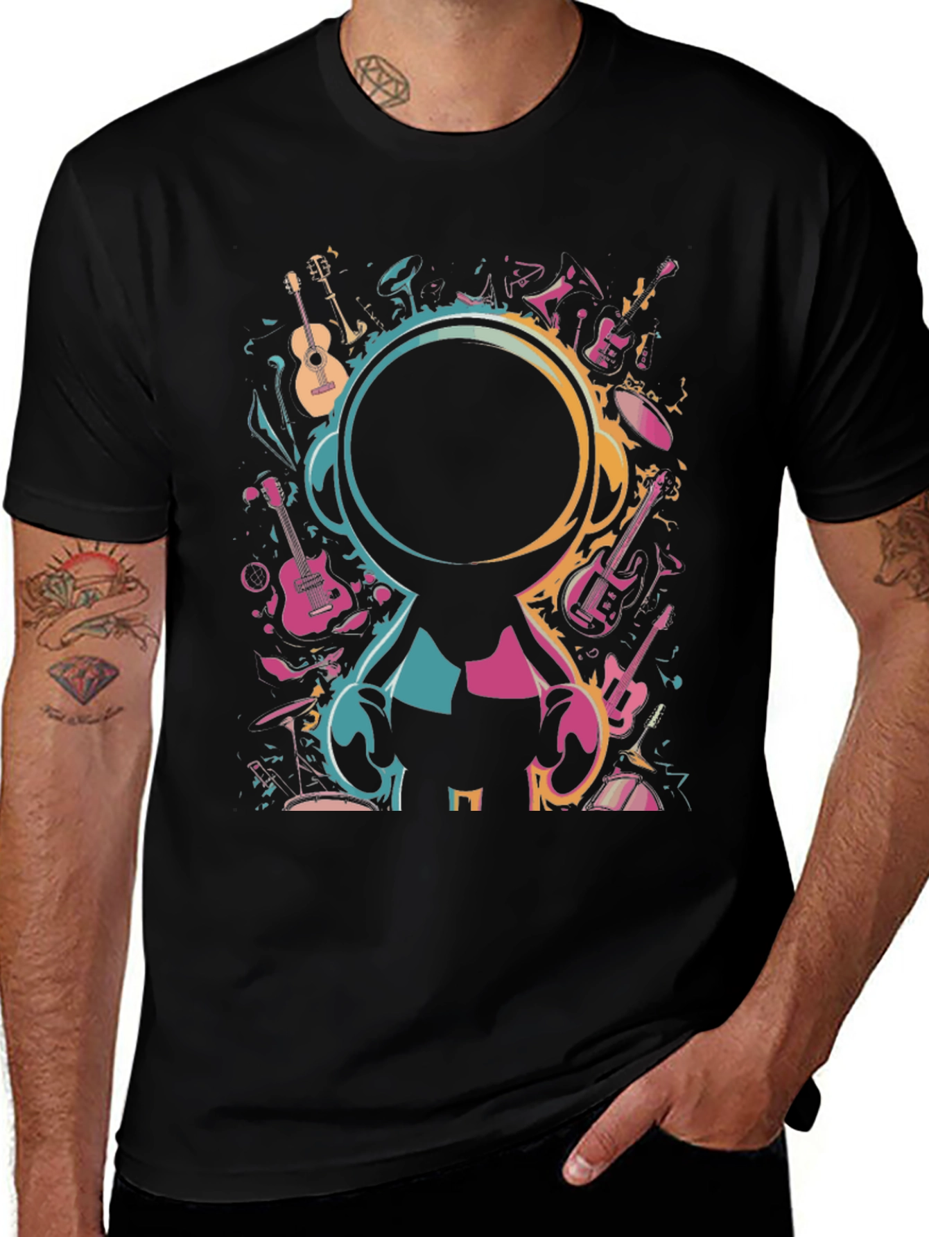 Music Lovers Black Graphic T-Shirt