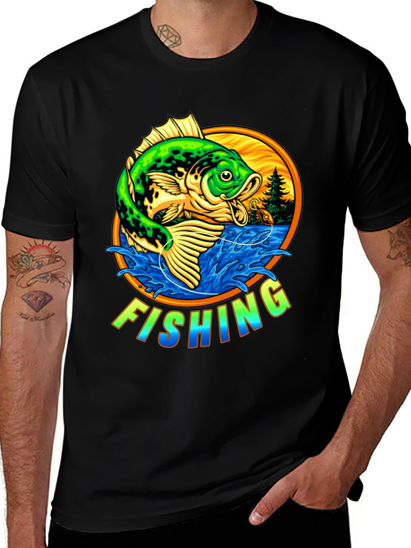 Fishing Graphic Tee - Bass Fish Design
