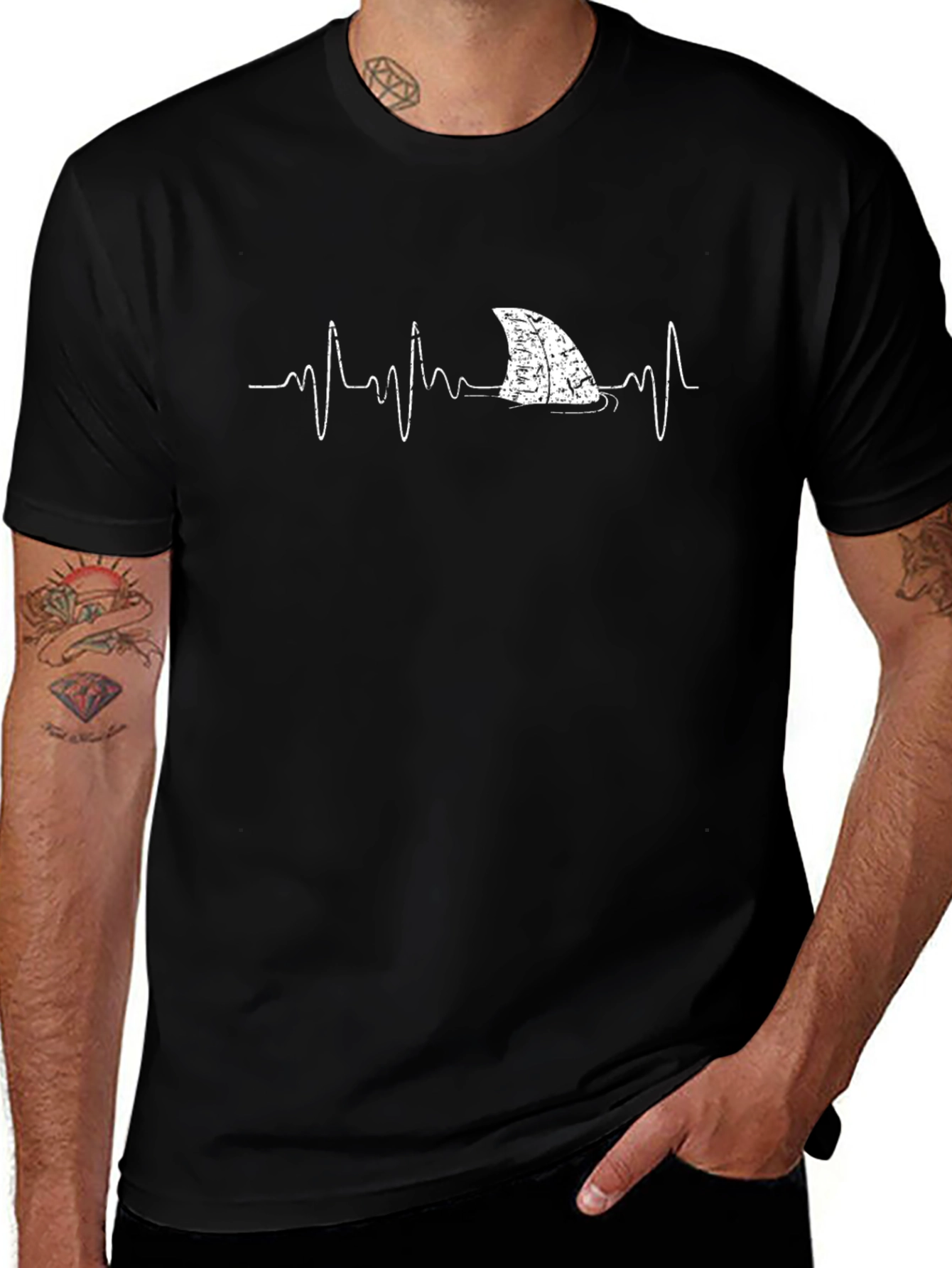 Shark Heartbeat T-Shirt - Black Graphic Tee