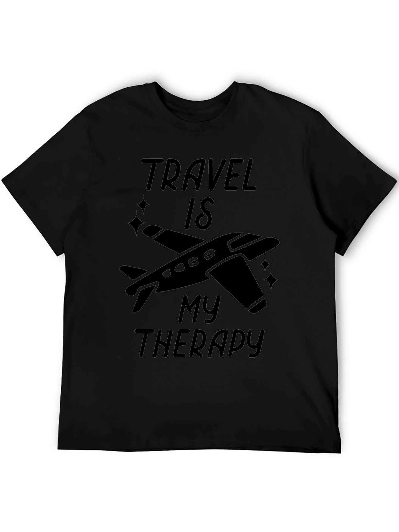 Travel Is My Therapy Black Graphic T-Shirt