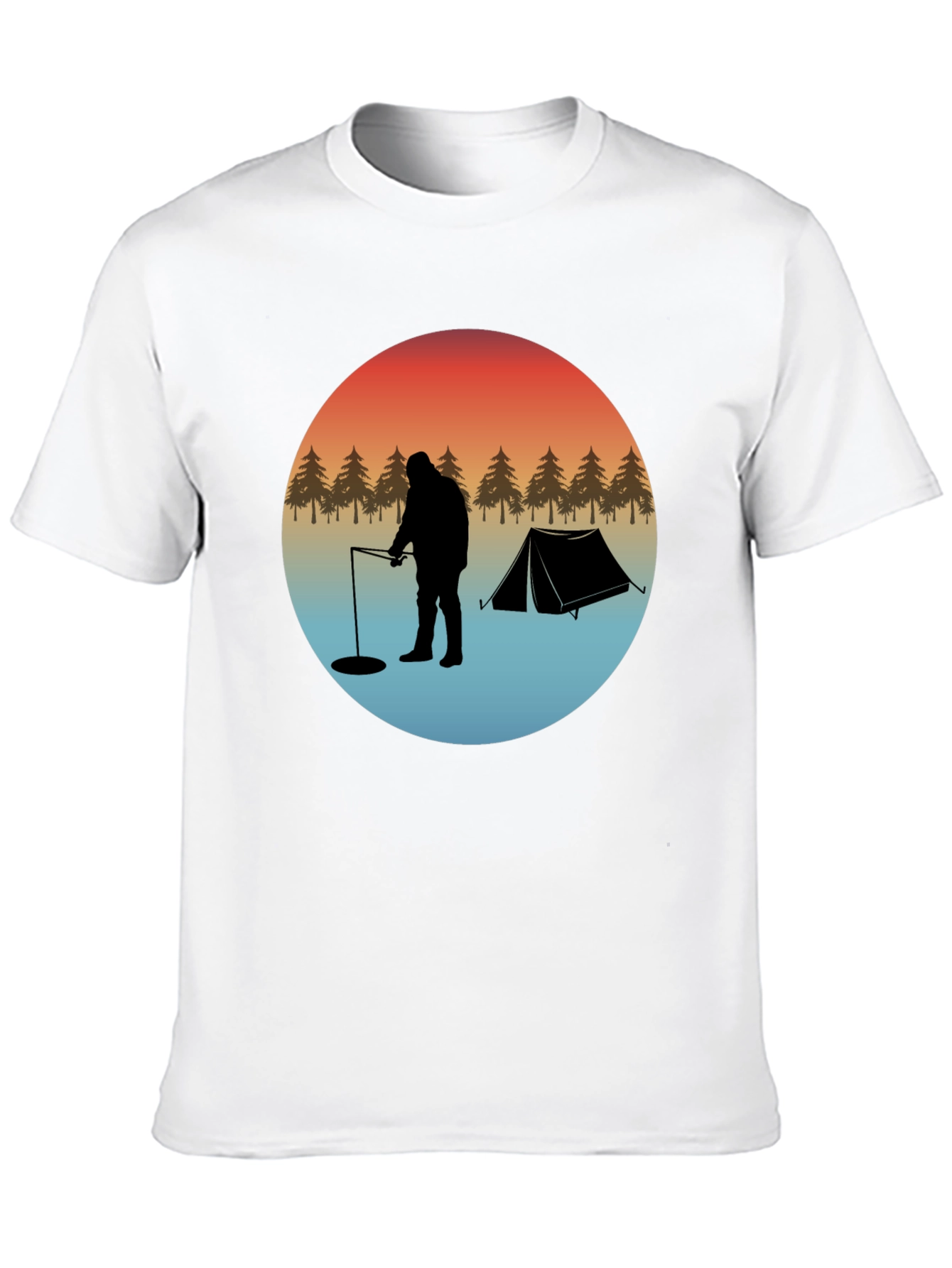 Ice Fishing Silhouette Graphic T-Shirt