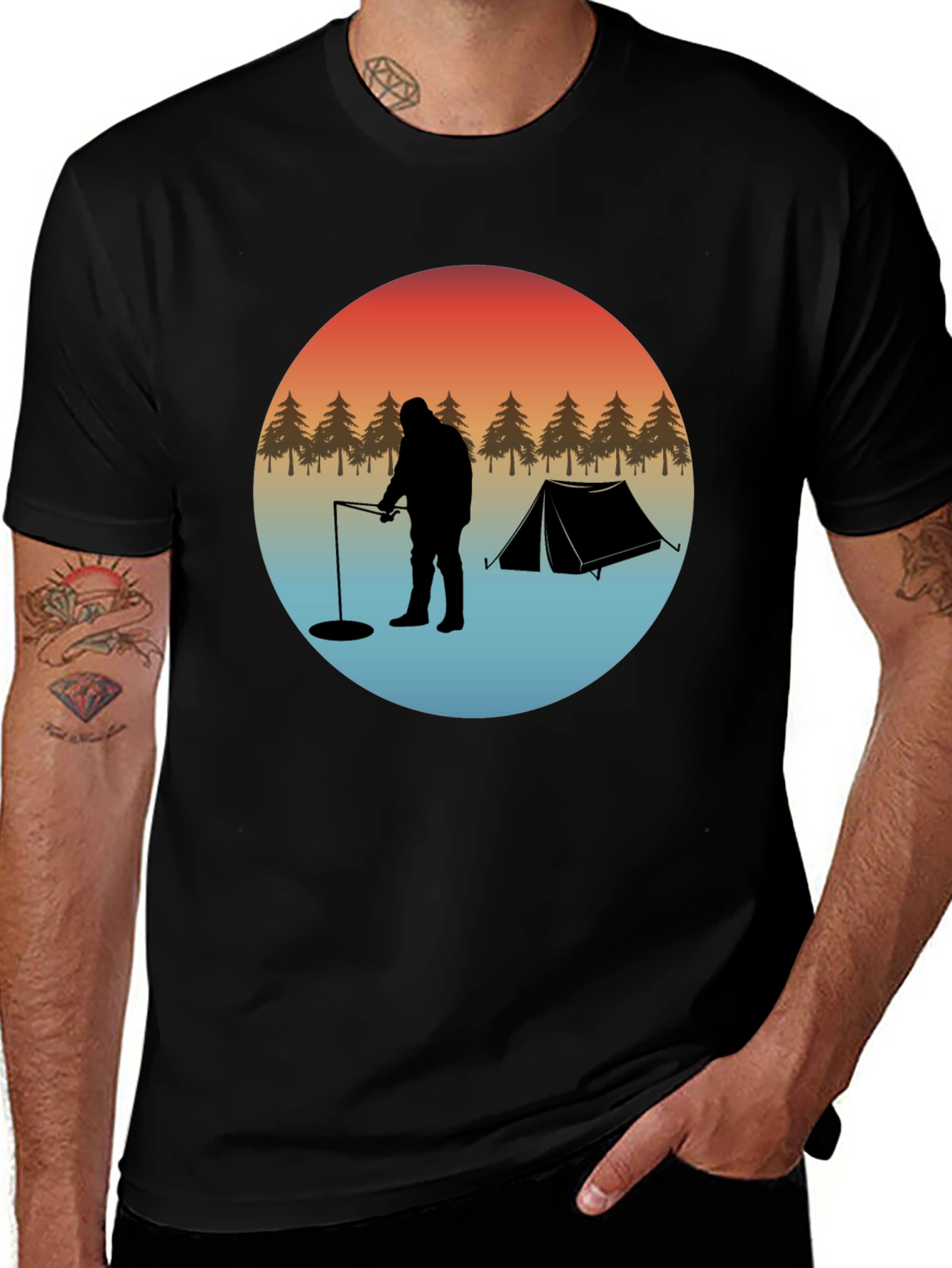Ice Fishing Silhouette Graphic T-Shirt