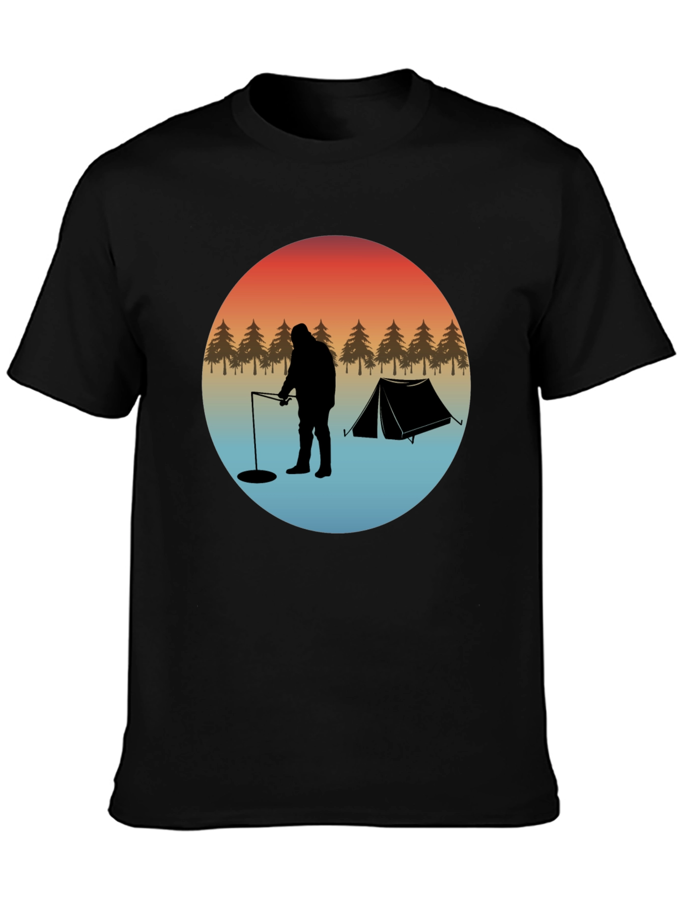 Ice Fishing Silhouette Graphic T-Shirt
