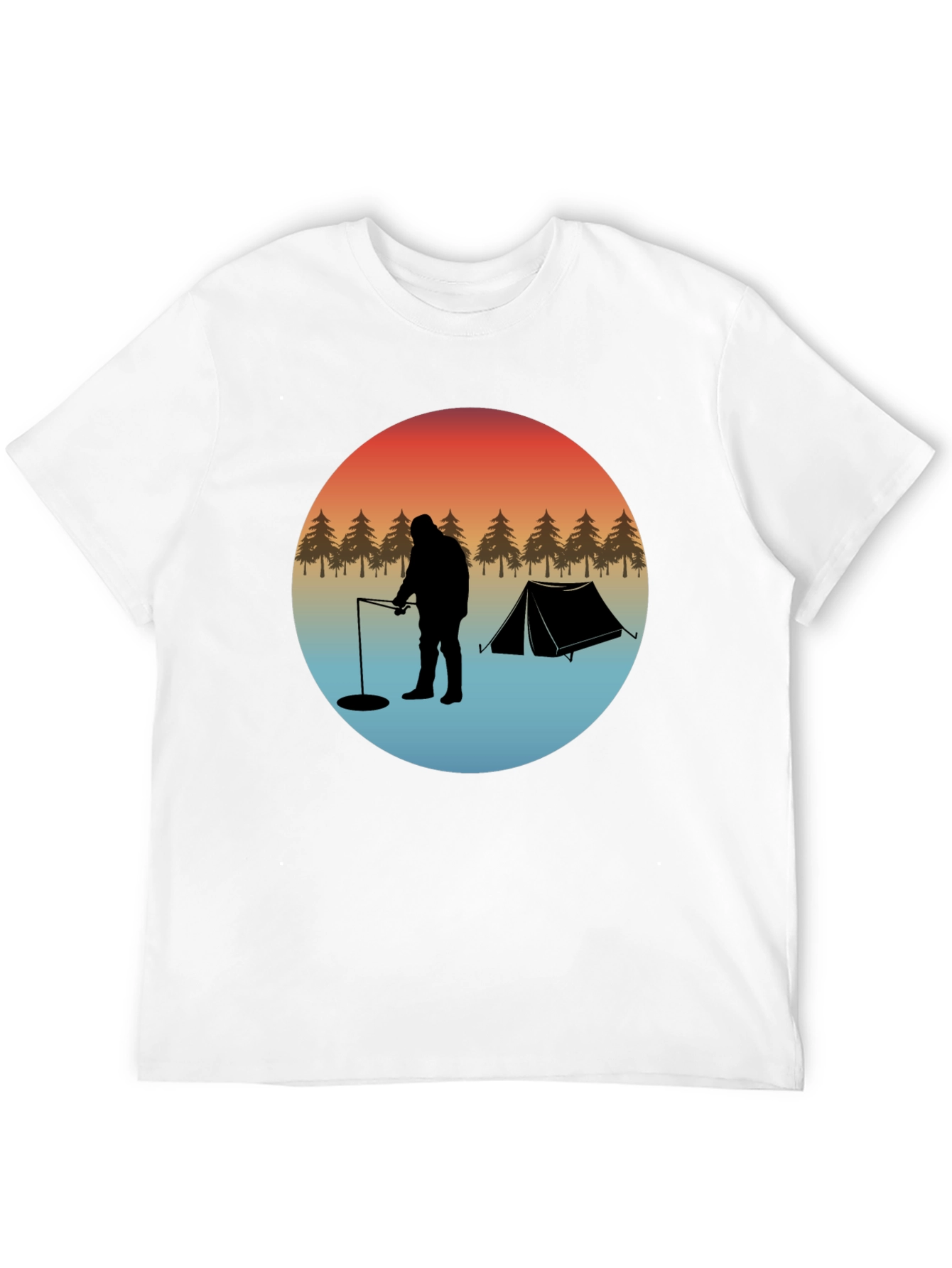Ice Fishing Silhouette Graphic T-Shirt