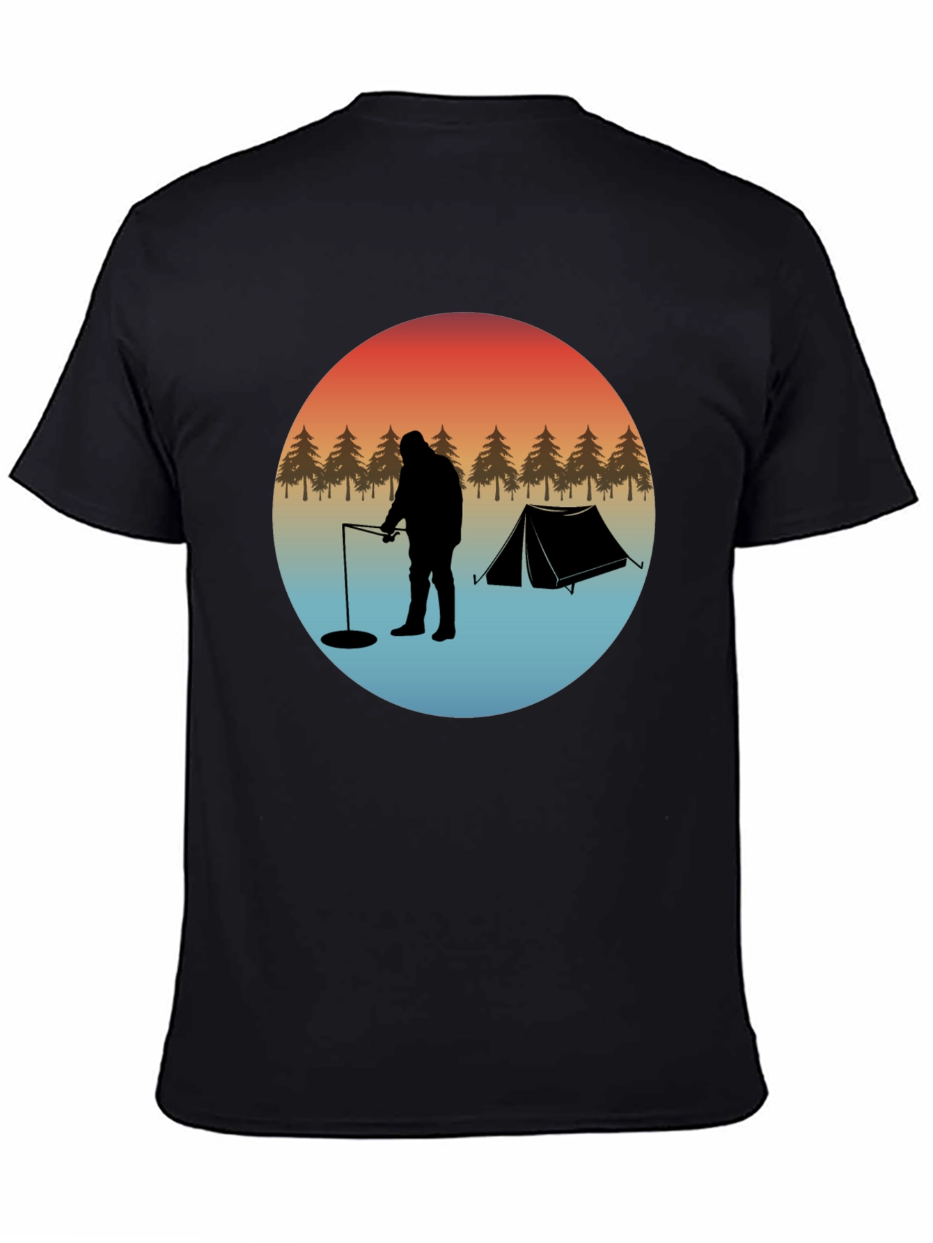 Ice Fishing Silhouette Graphic T-Shirt