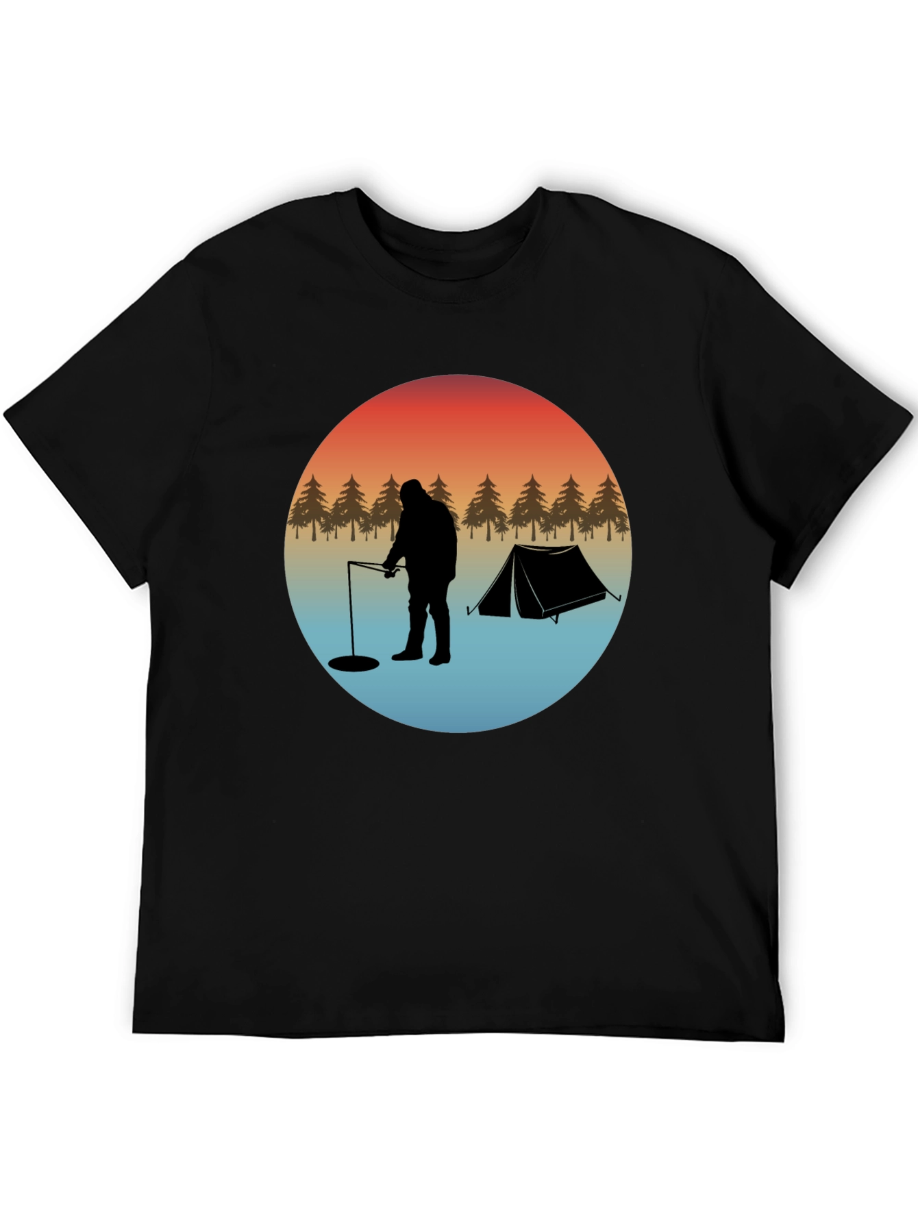 Ice Fishing Silhouette Graphic T-Shirt