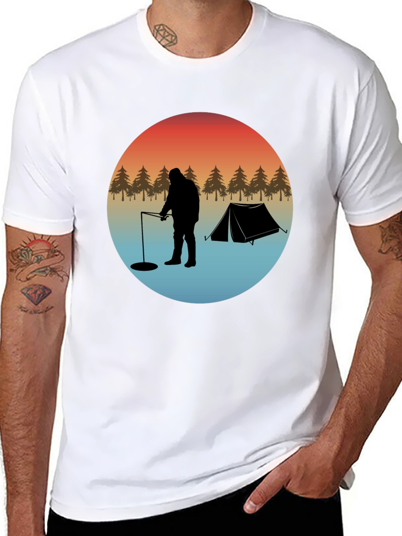 Ice Fishing Silhouette Graphic T-Shirt