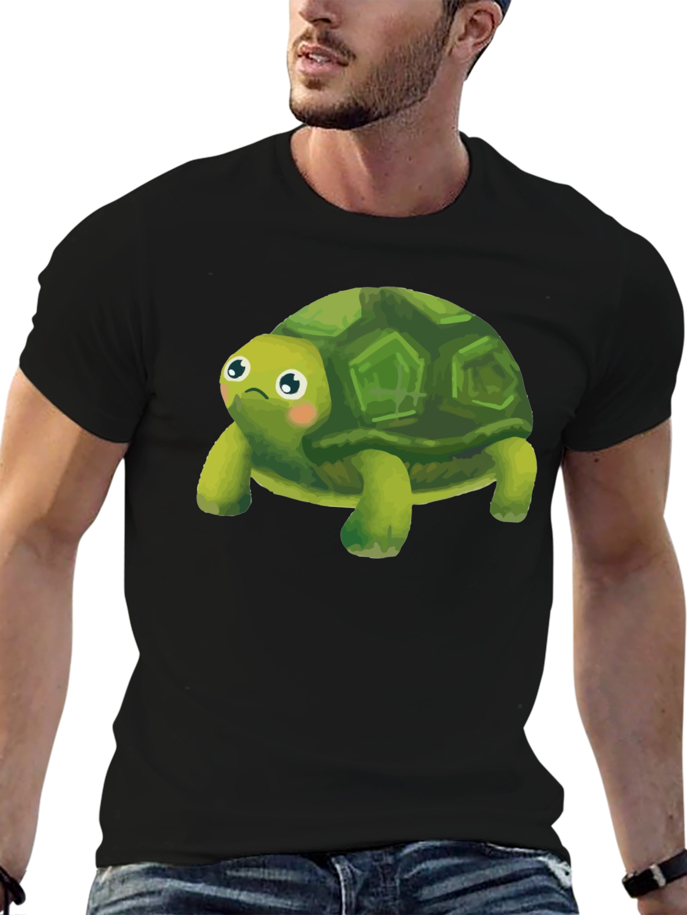 Cute Turtle Graphic Tee - Black Cotton Blend Shirt