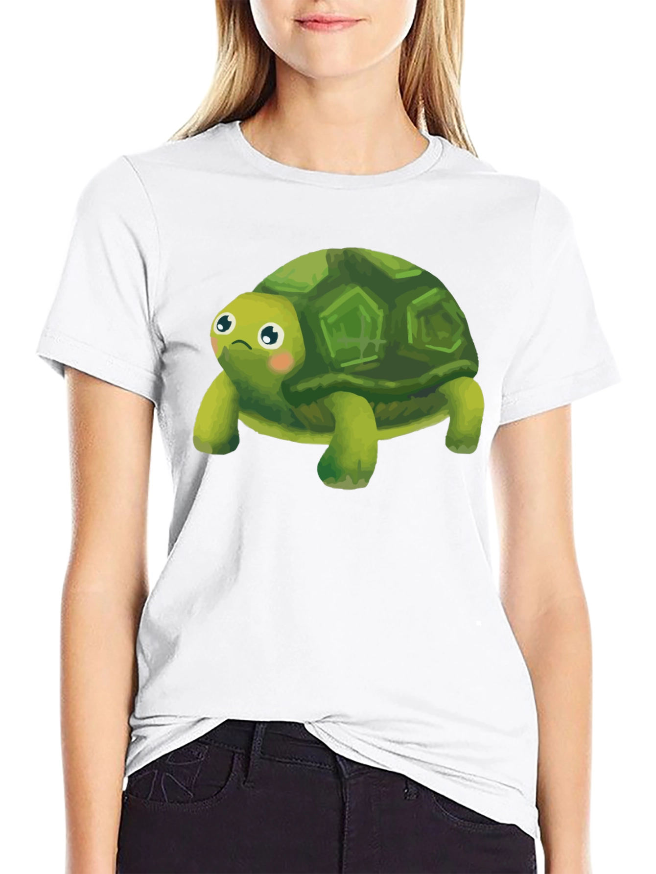 Cute Turtle Graphic Tee - Black Cotton Blend Shirt