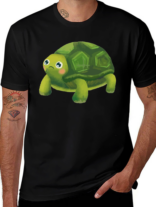 Cute Turtle Graphic Tee - Black Cotton Blend Shirt