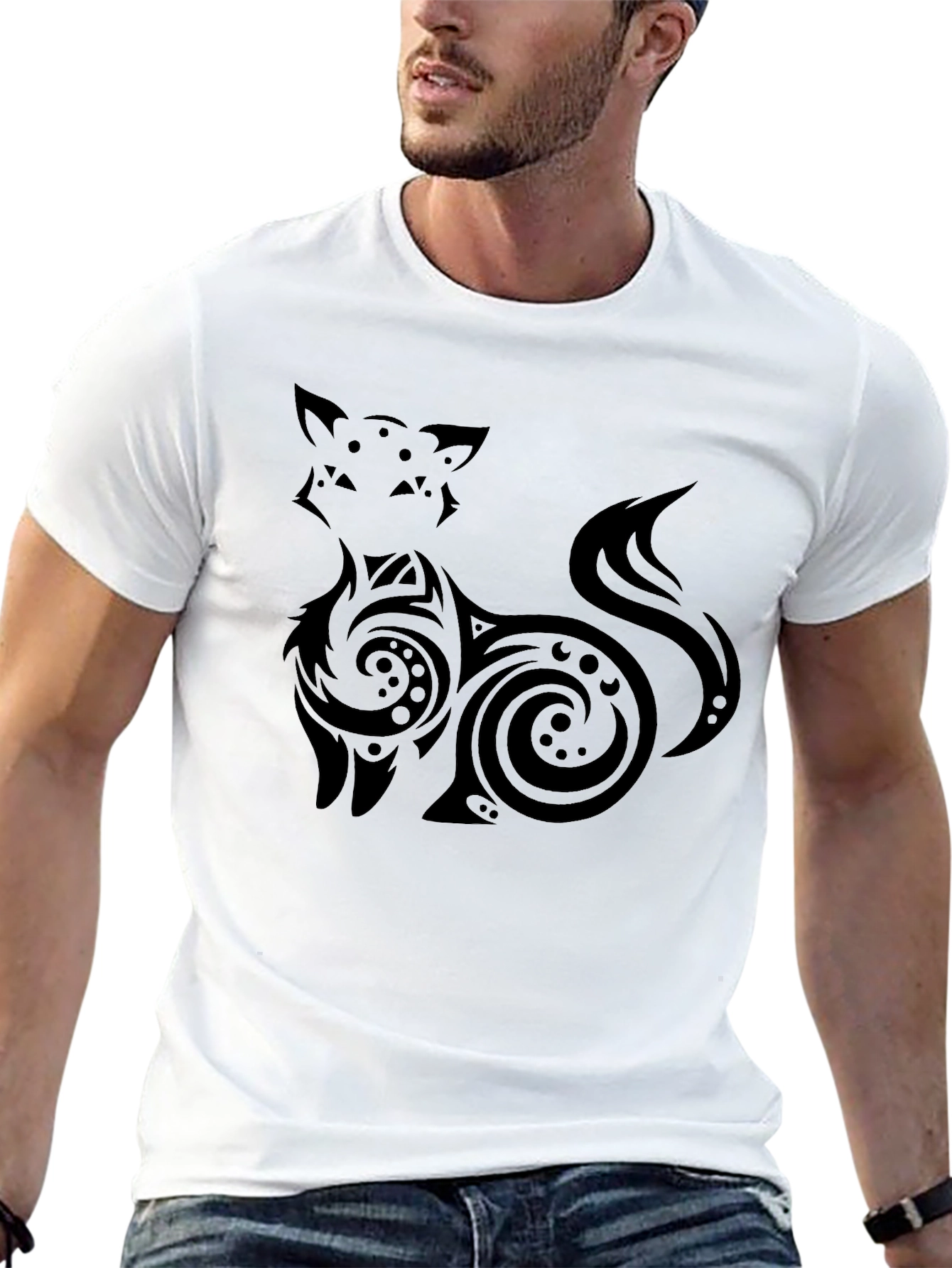 Tribal Fox Graphic Black T-Shirt