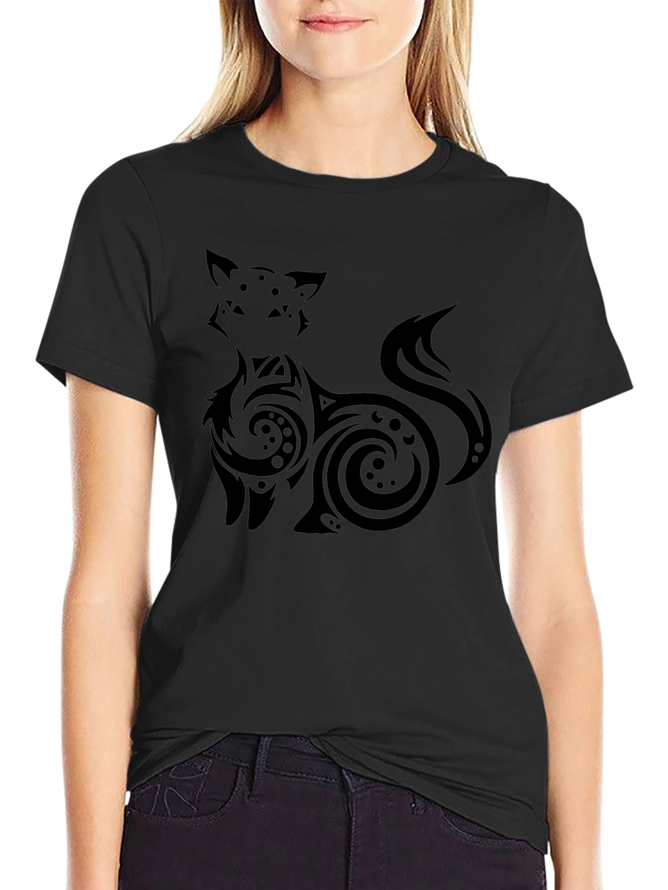 Tribal Fox Graphic Black T-Shirt