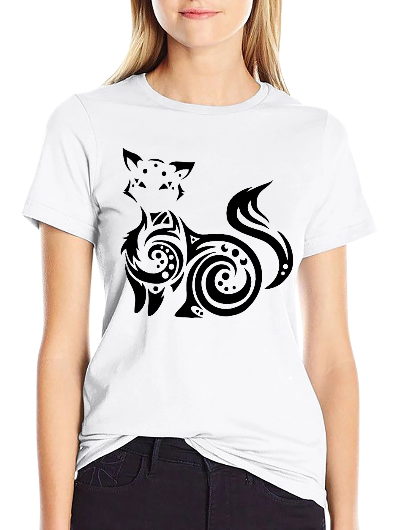 Tribal Fox Graphic Black T-Shirt