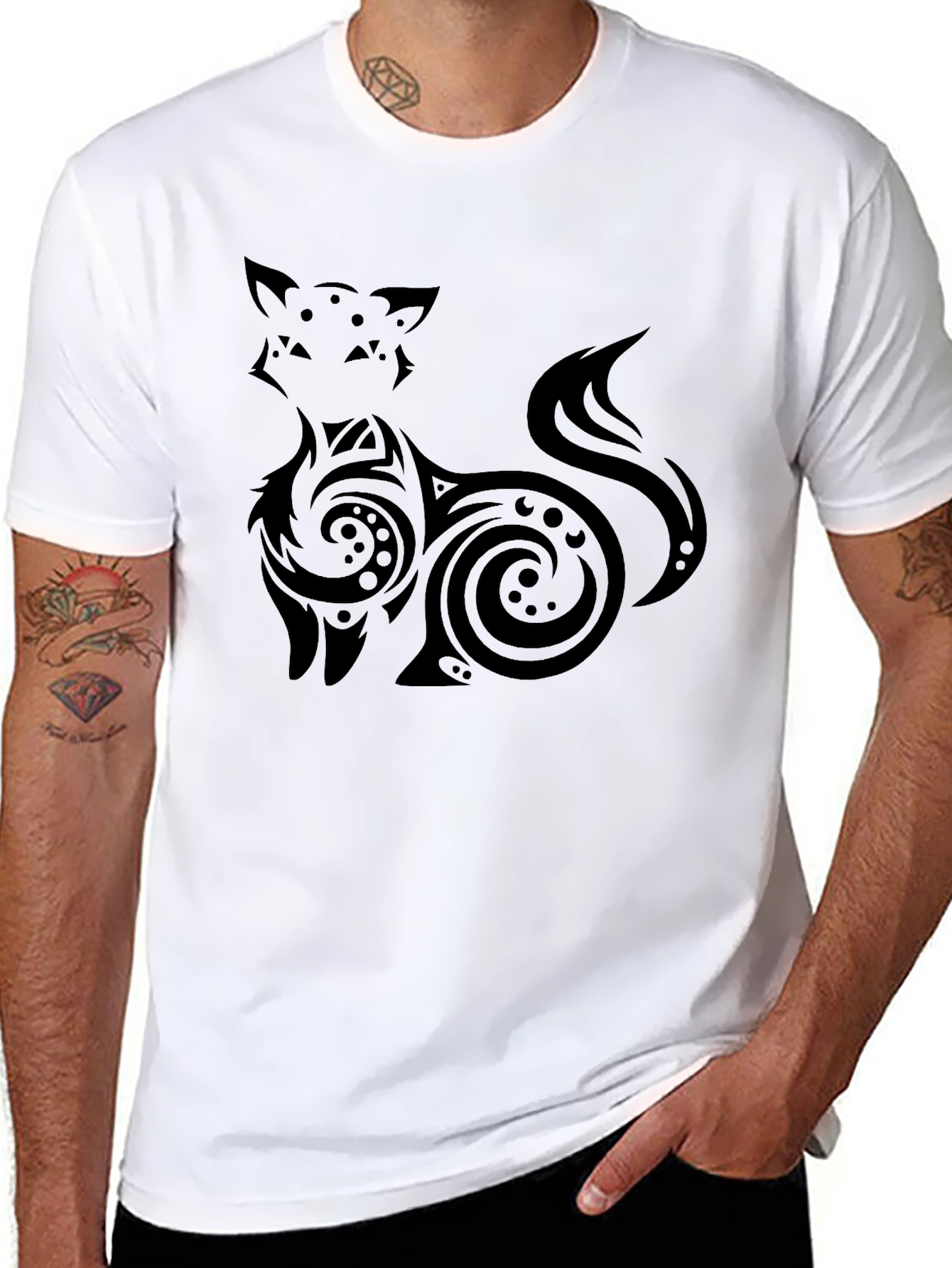 Tribal Fox Graphic Black T-Shirt