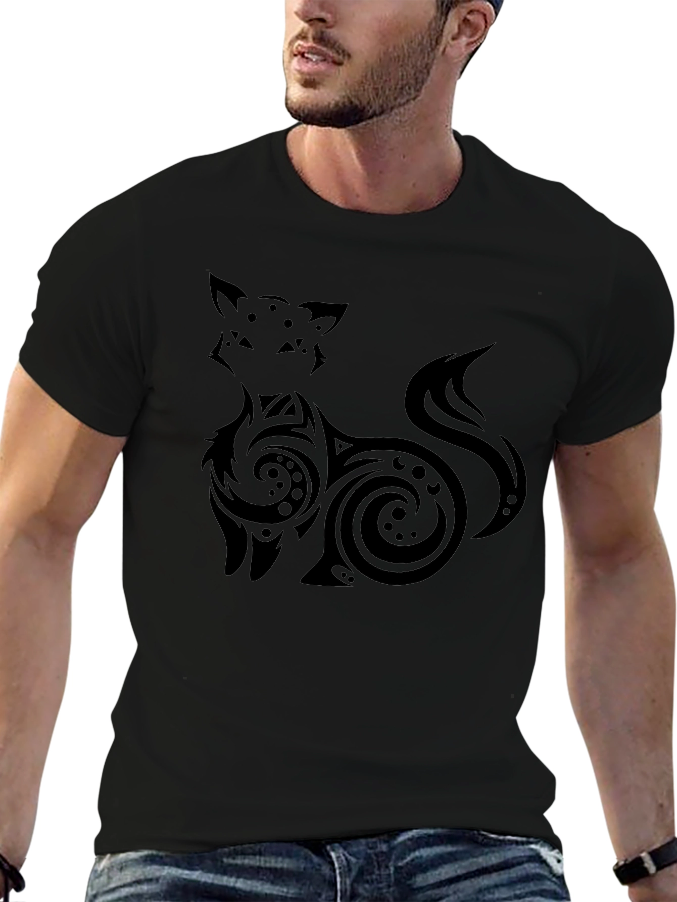 Tribal Fox Graphic Black T-Shirt