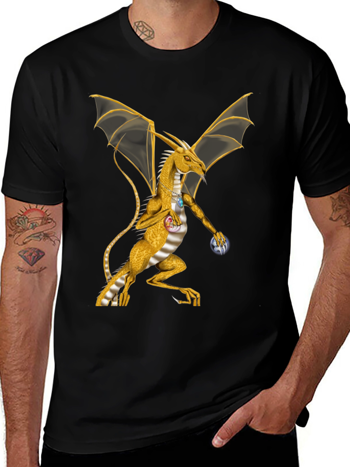 Dragon Graphic Tee - Black Cotton Blend Shirt