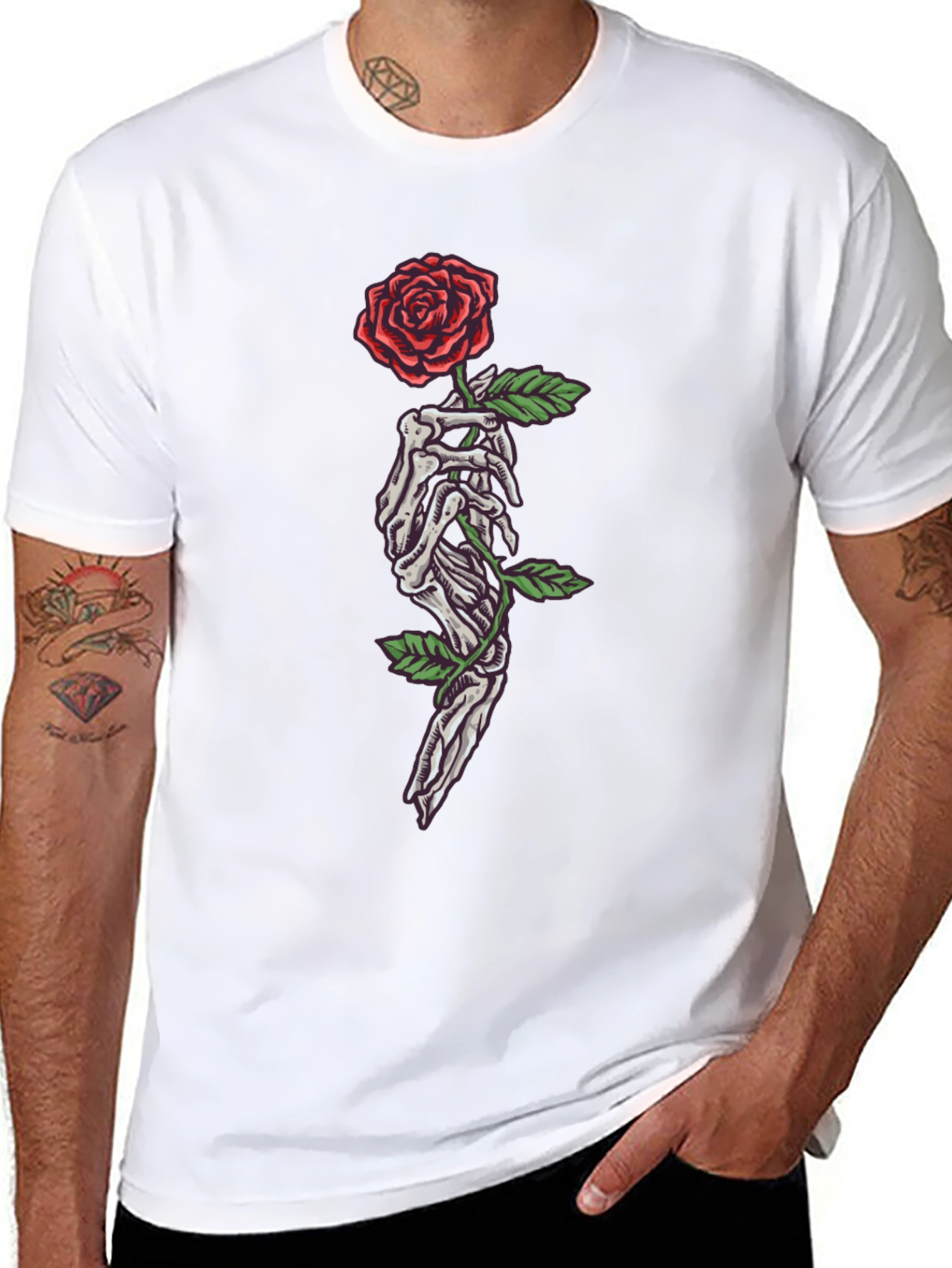 Skeleton Hand Rose Graphic T-Shirt