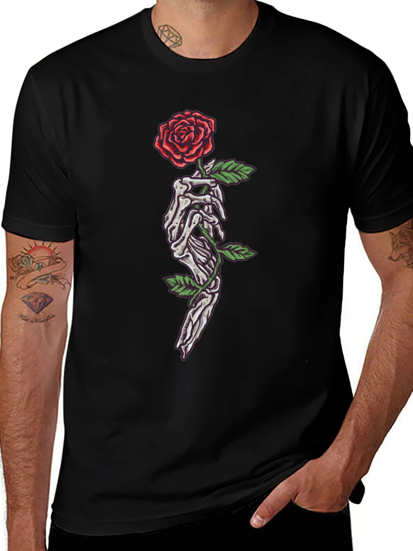 Skeleton Hand Rose Graphic T-Shirt